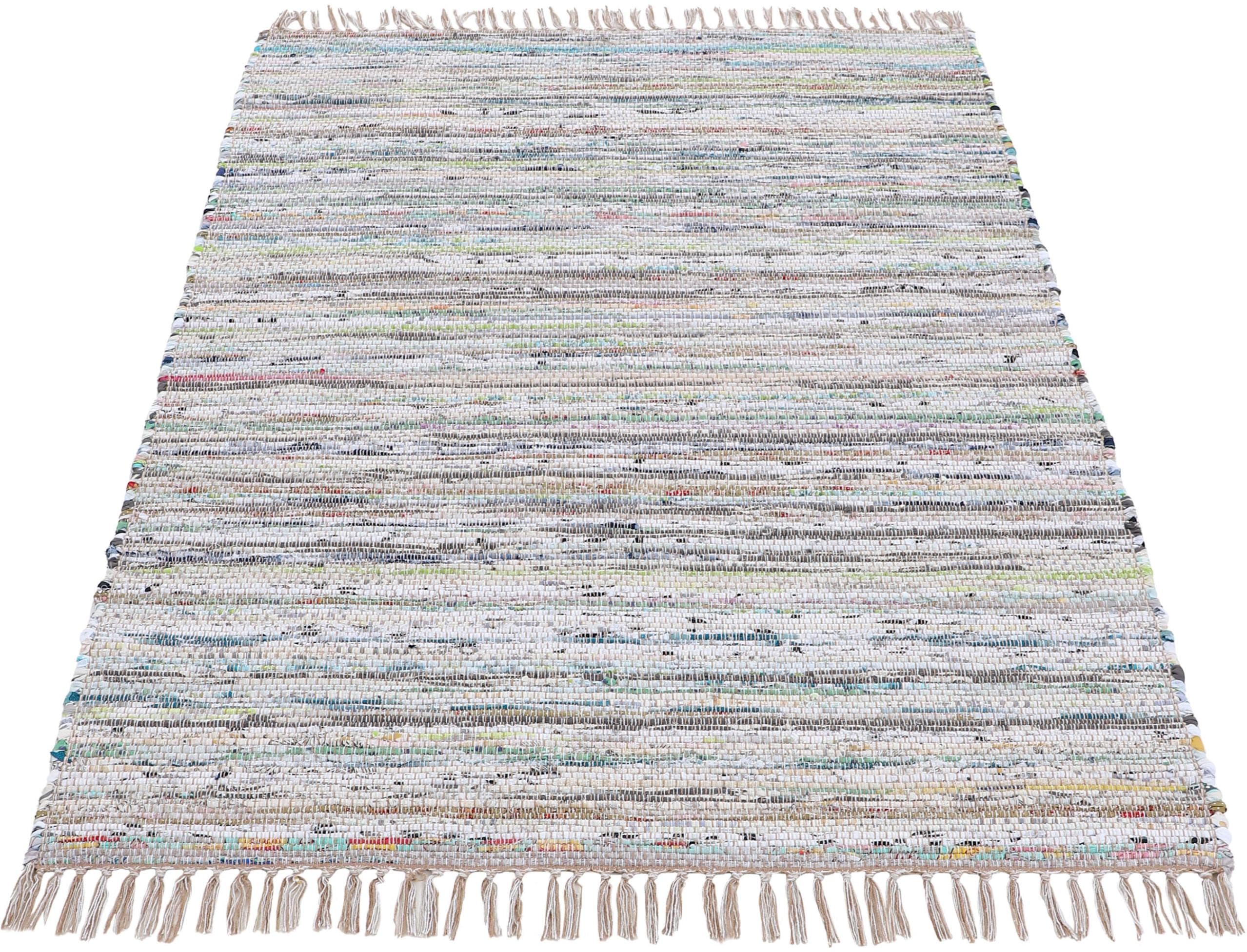 CARPETFINE Kelim Chindi Wendeteppich Beige Handgewebt Fleckerl