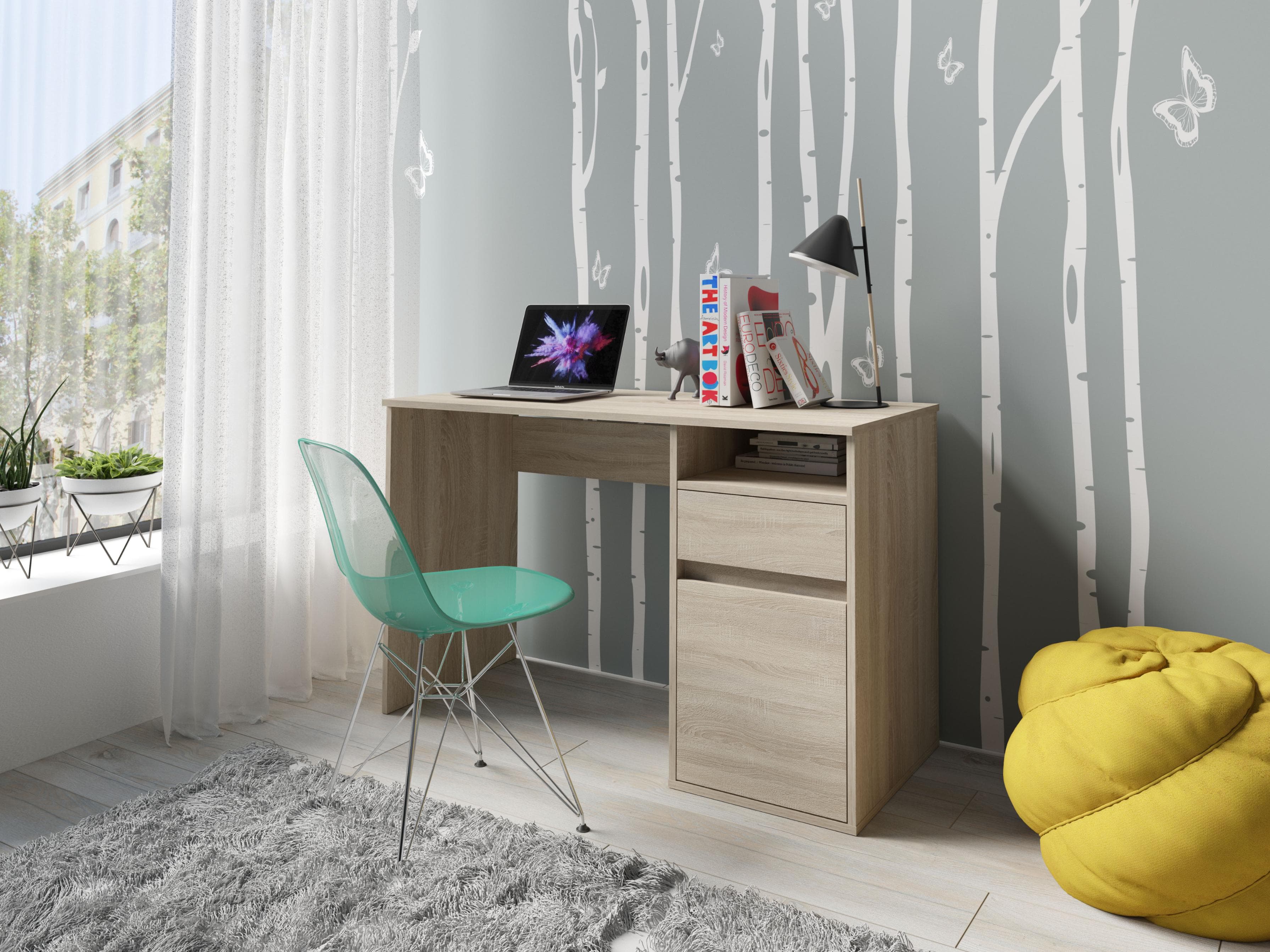 Schreibtisch mit Schublade, Tür und Nische