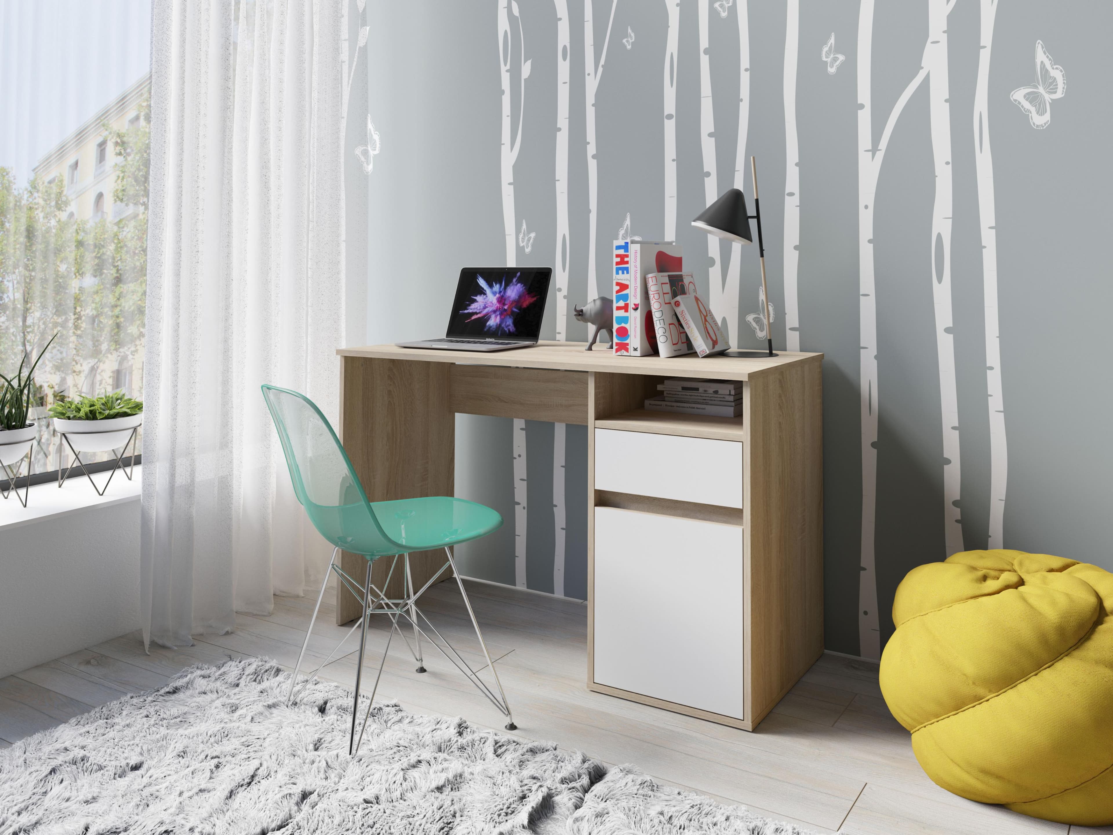 HOME AFFAIRE Schreibtisch Tinsley Weiß Sonoma Eiche mit Schublade