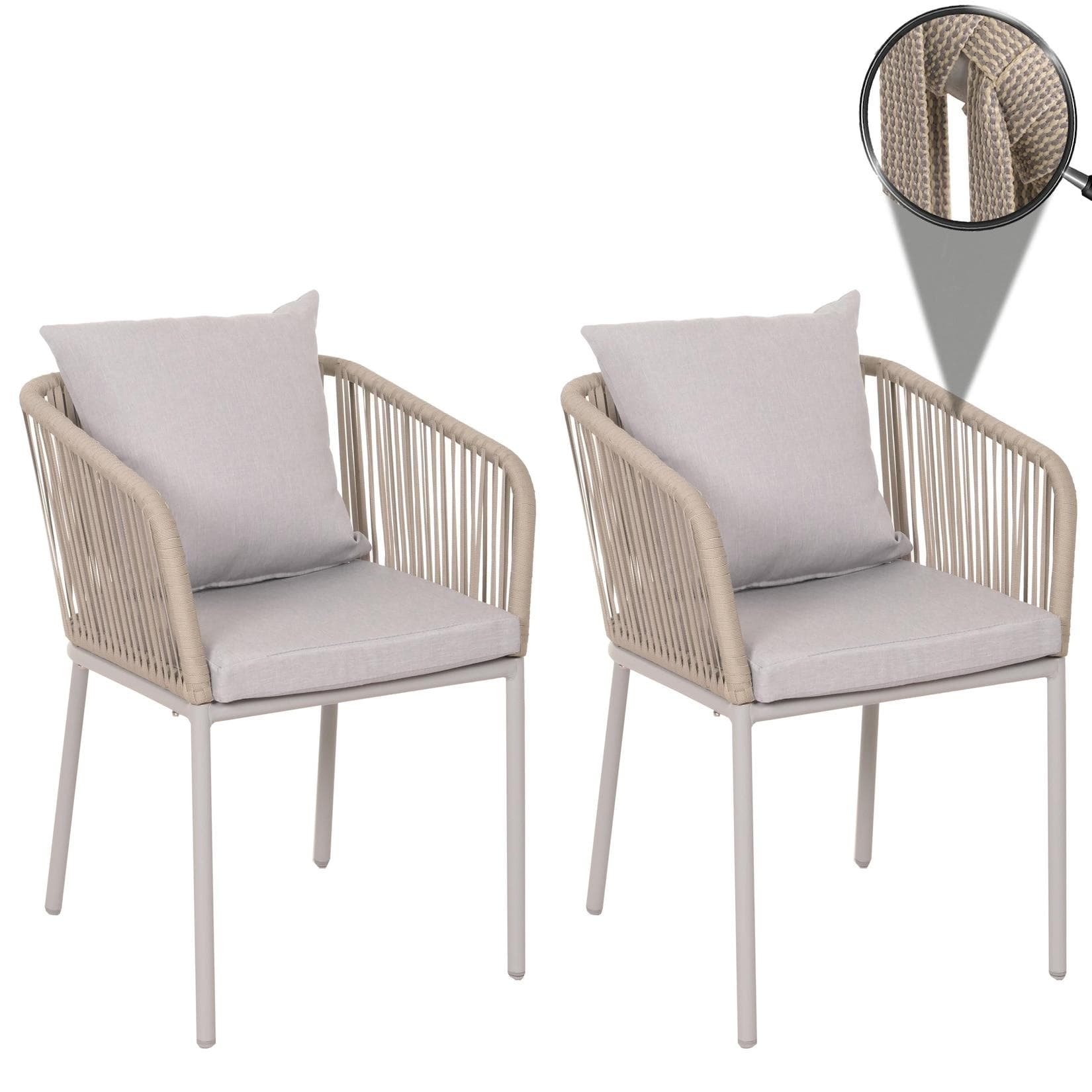 2er-Set Gartenstuhl MCW-N41 Grau Aluminium Seilgeflecht