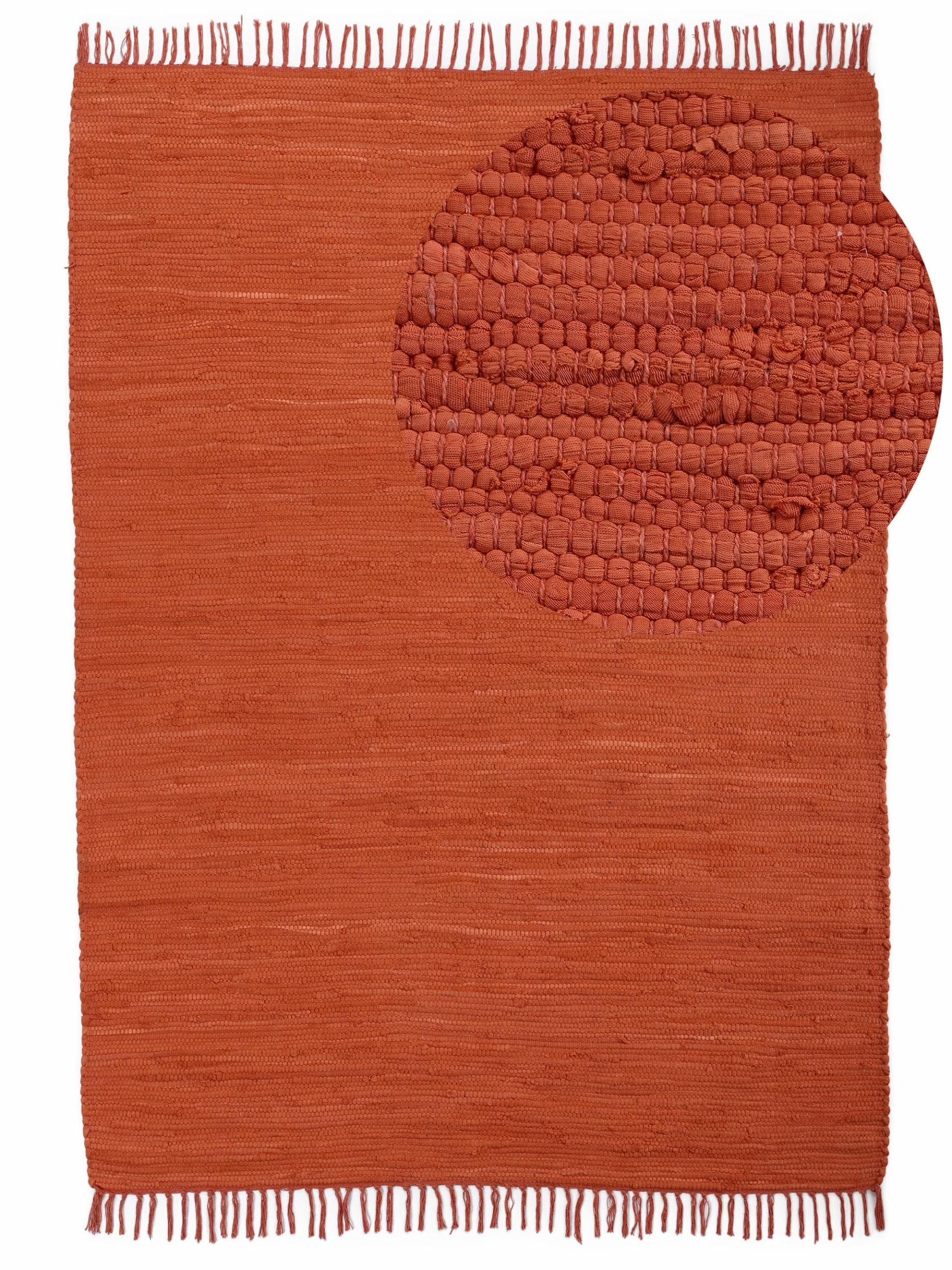 CarpetFine Kelim Chindi Uni Teppich Orange Handgewebt Baumwolle