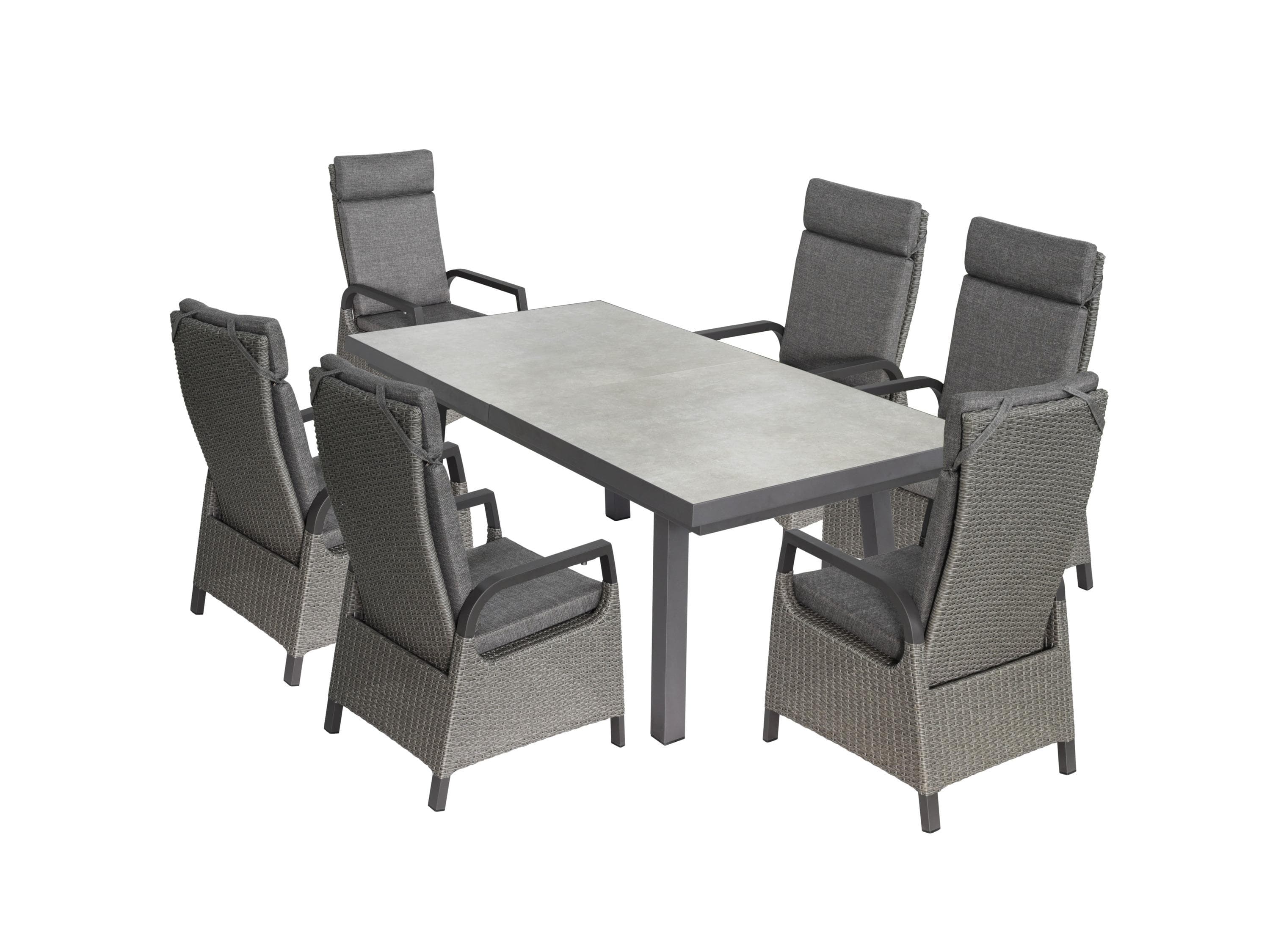 Modernes Dining-Set aus Aluminium und Holz in Anthrazit
