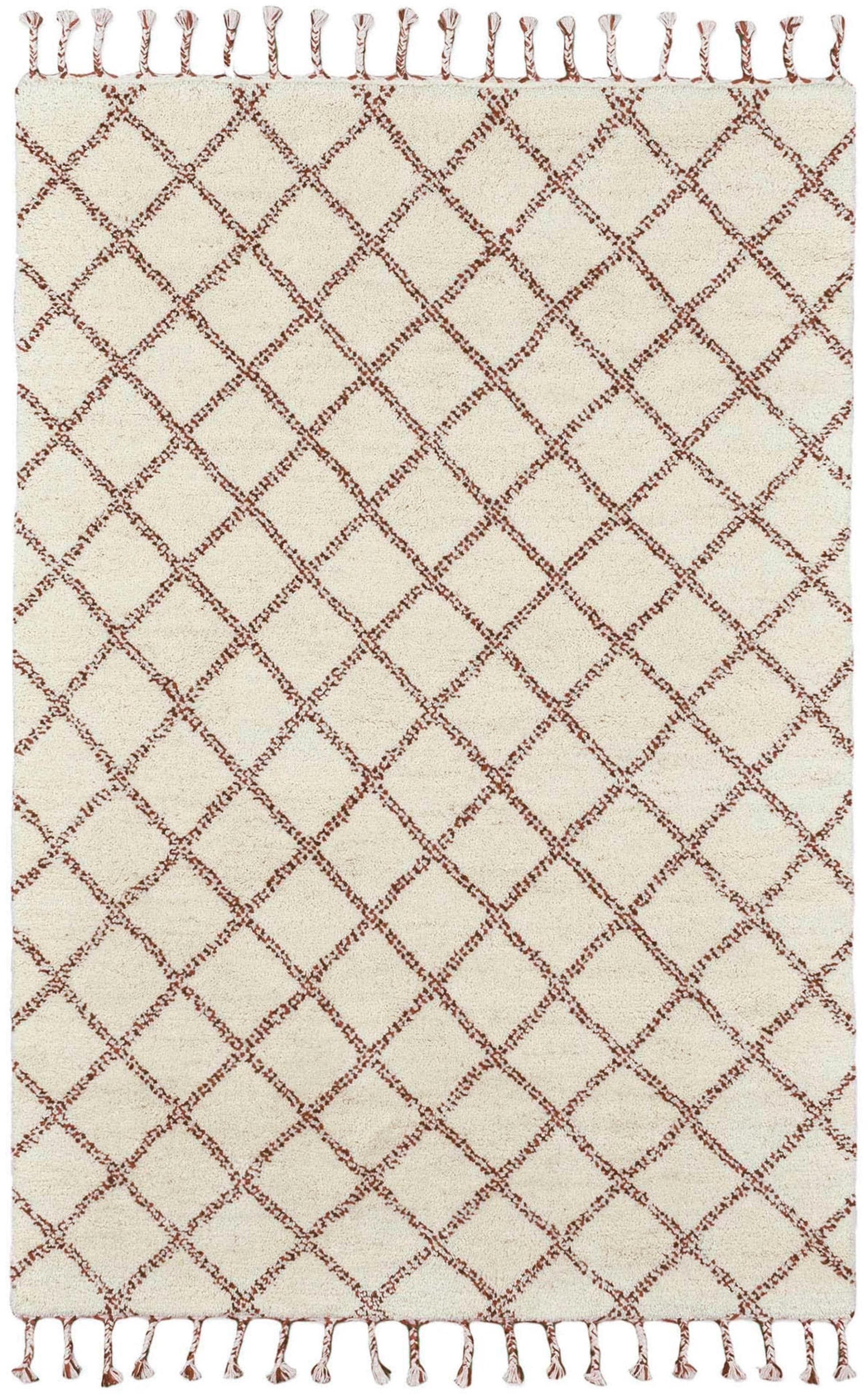 THEKO Wollteppich MARMOUCHA 05 Braun Weiß Rauten Design