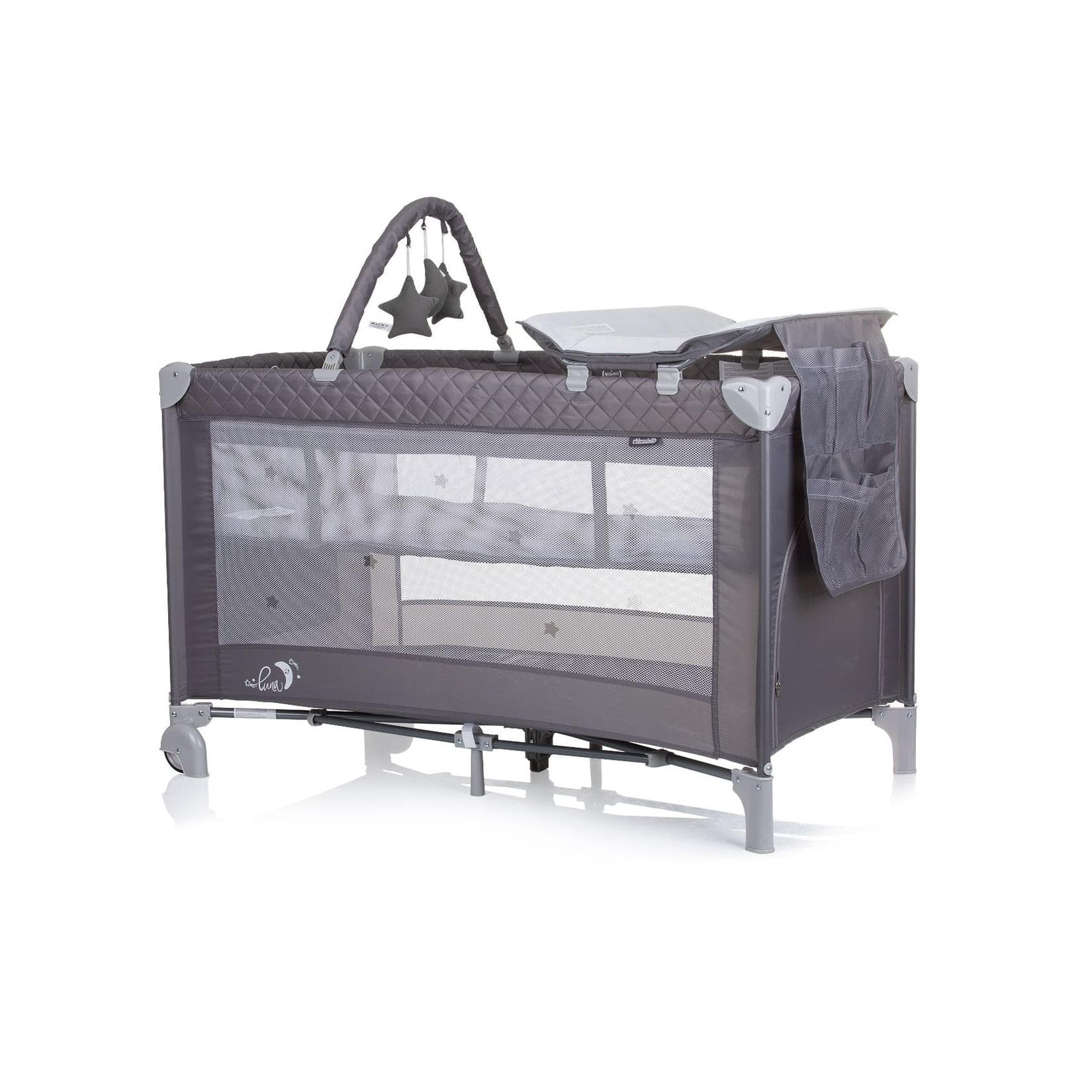 Chipolino Reisebett Luna 2 Ebenen Wickelauflage klappbar Spielbogen Faltmatratze hellgrau