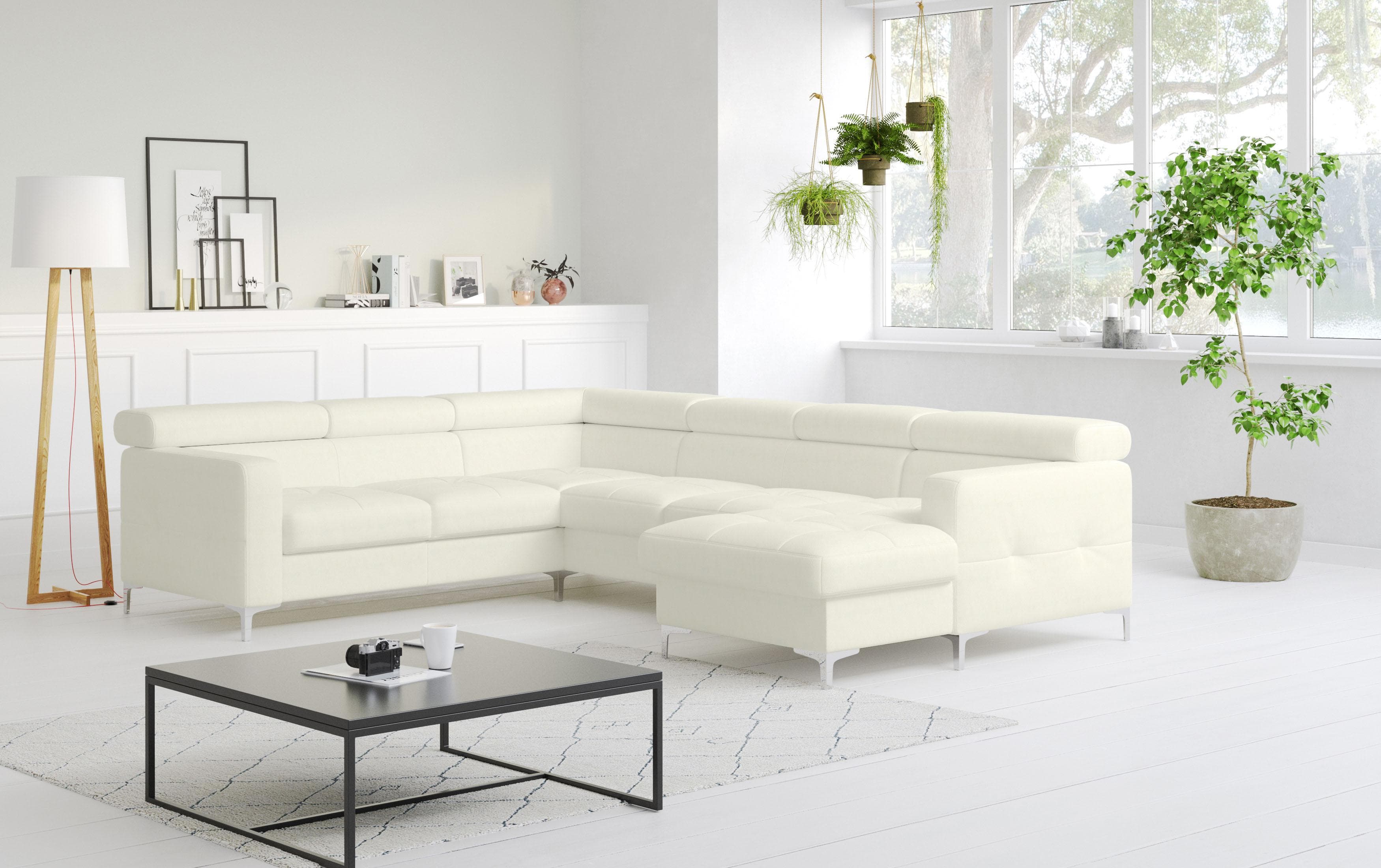 COTTA Wohnlandschaft Sammy U-Form Altweiß Kunstleder