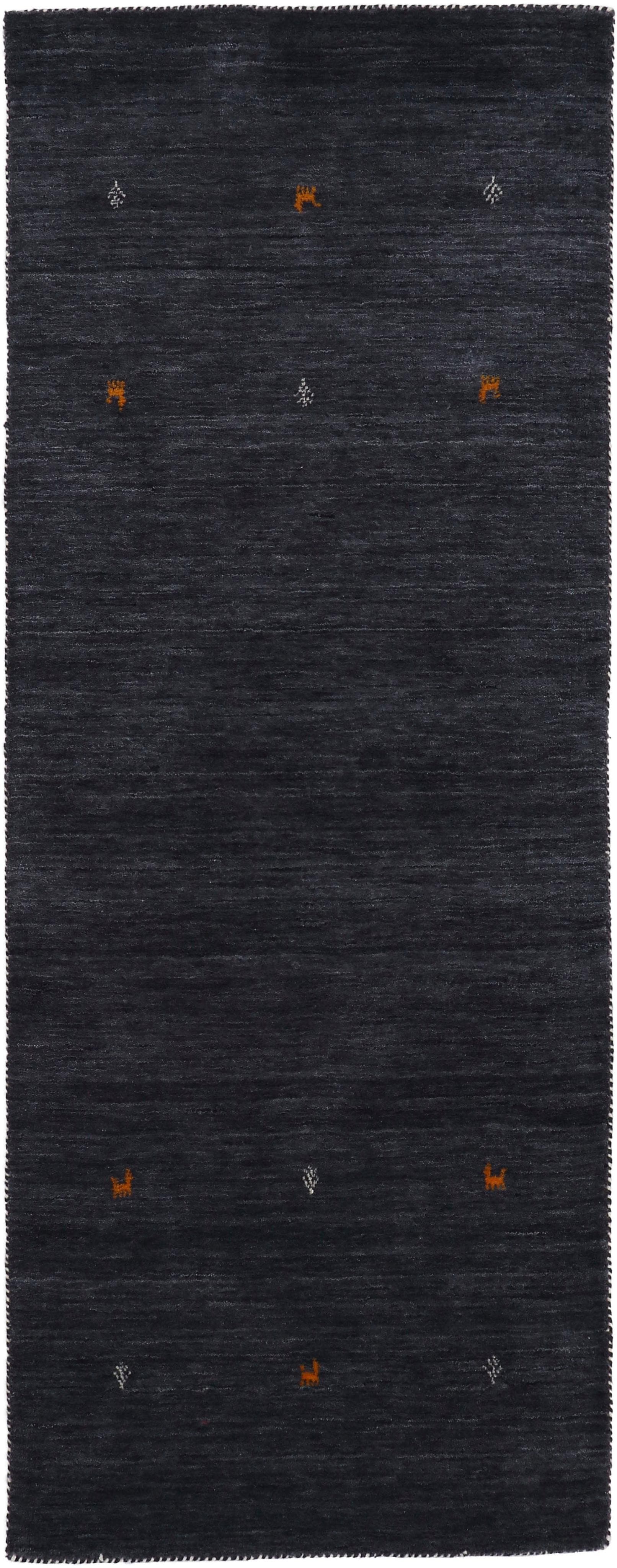 CARPETFINE Wollteppich Gabbeh Uni Schwarz Handgewebt Läufer