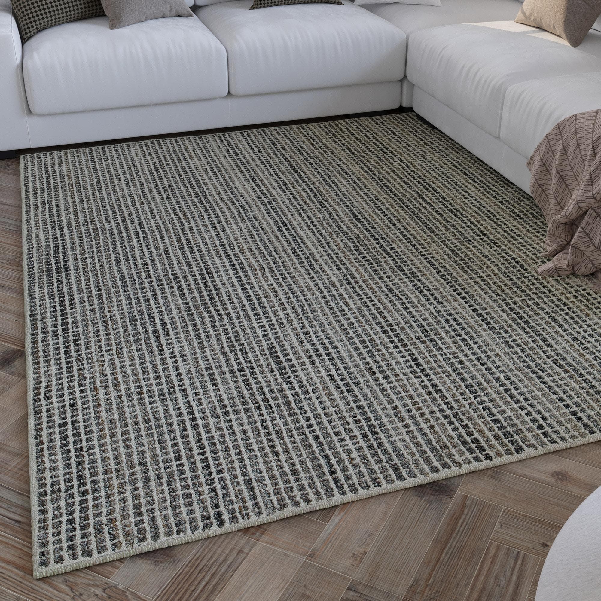 WECON HOME Teppich Hamptons FOURTEEN Grau-Braun Karo Kurzflor