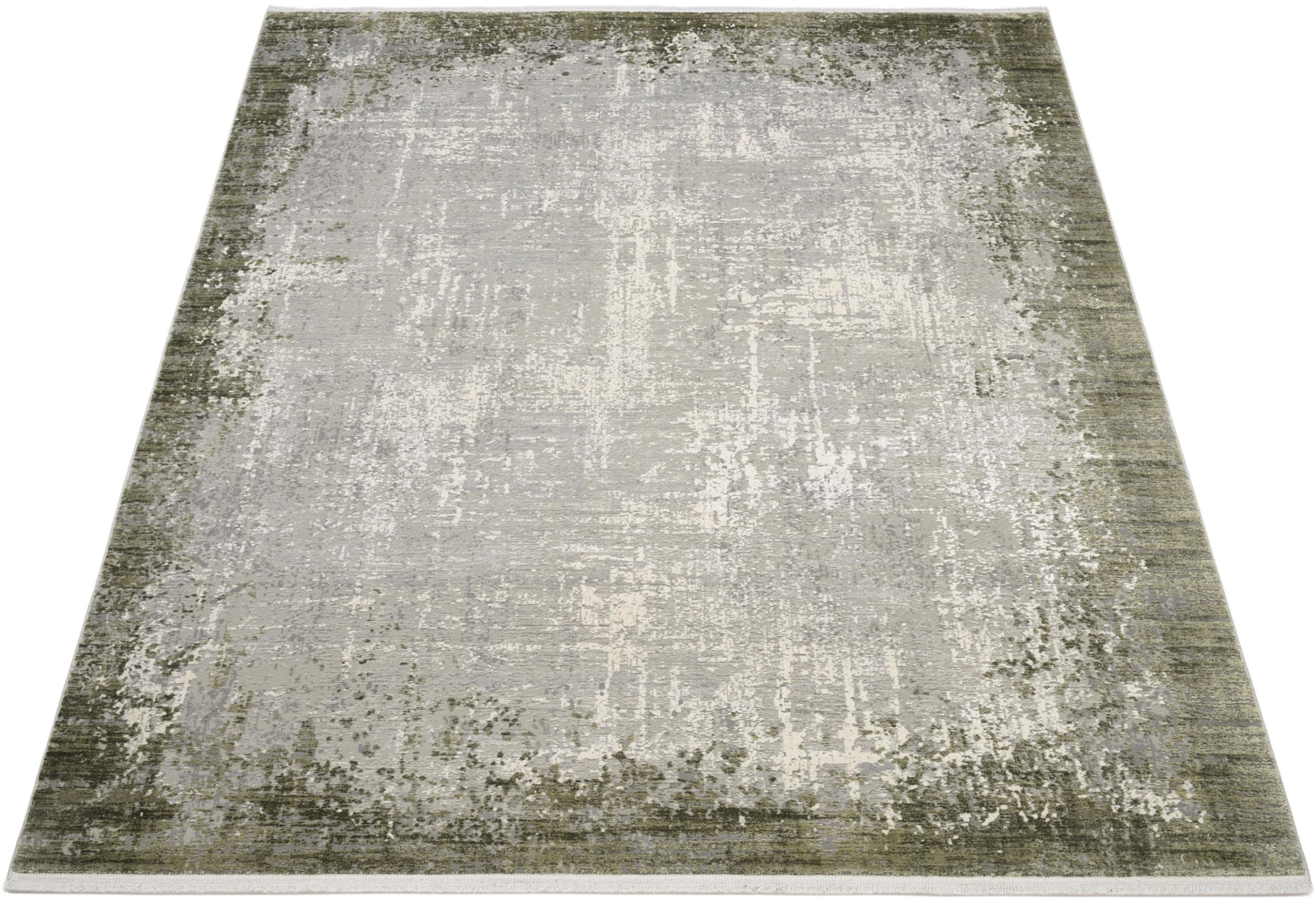 WK Wohnen BORDER Teppich Grau/Grün 3D-Effekt