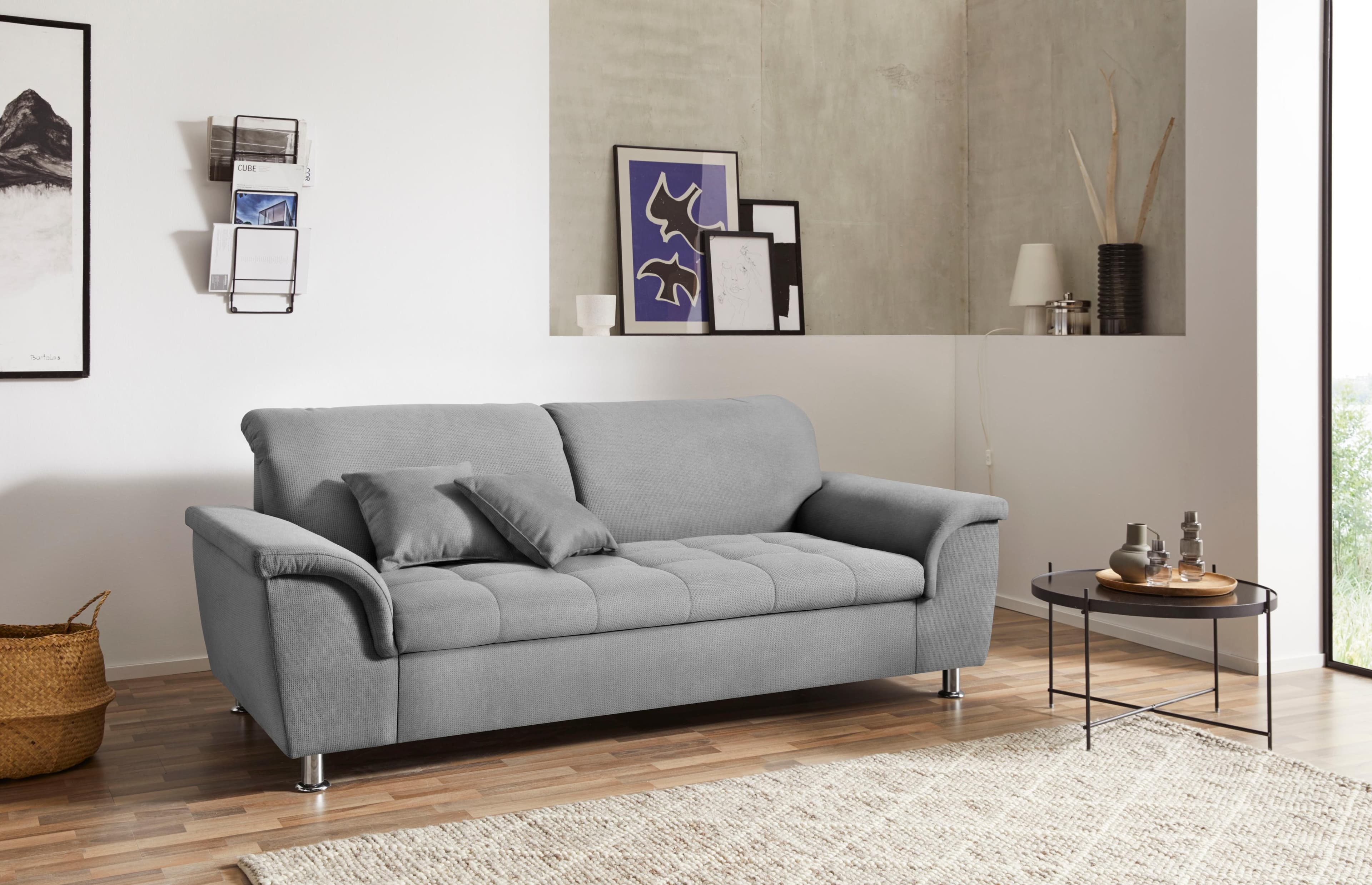 DOMO COLLECTION Sofa Franzi 2,5-Sitzer Hellgrau Chenille mit Kopfteilverstellung