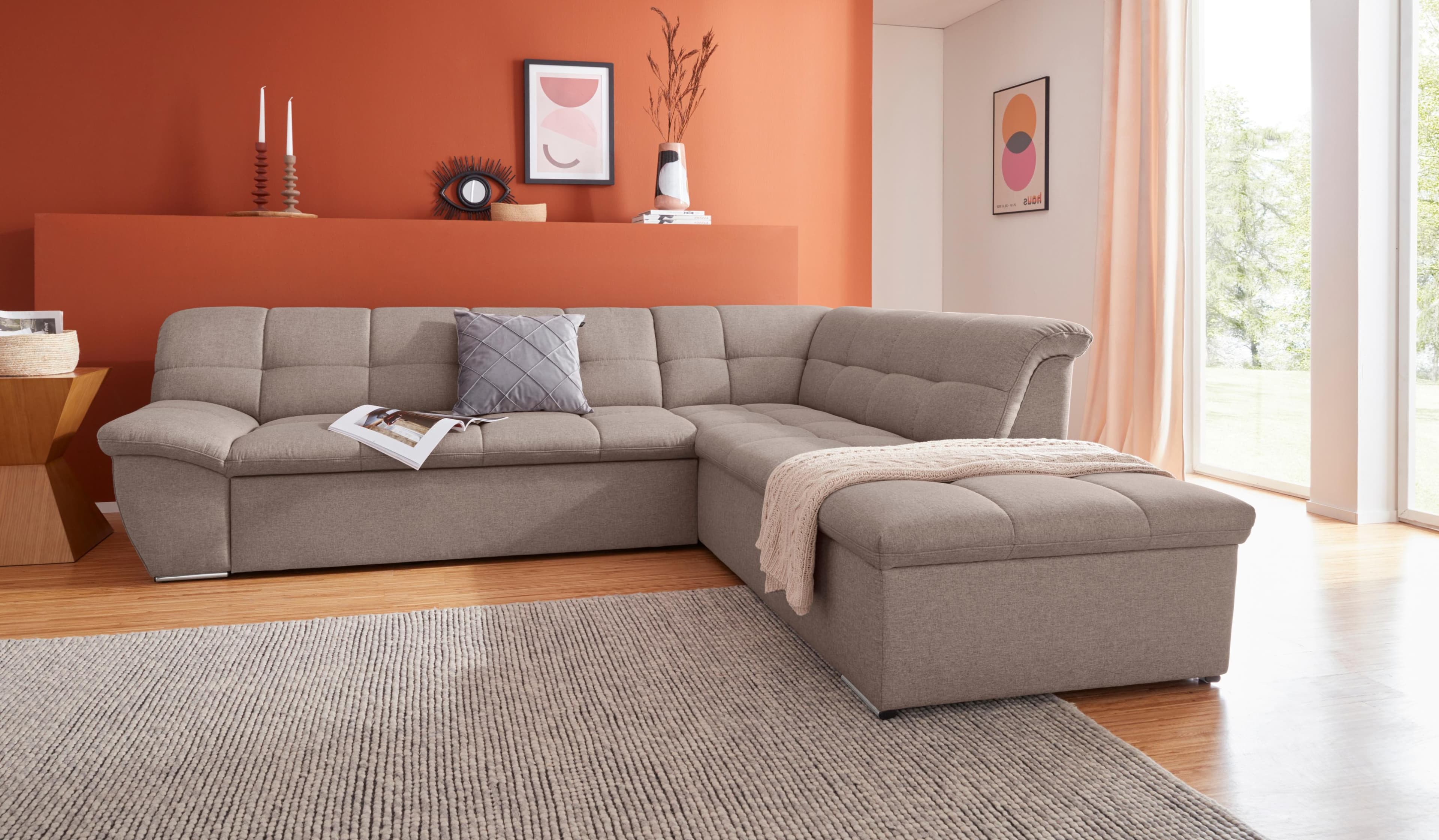 DOMO COLLECTION Ecksofa Lagoa L-Form Braun Webstoff