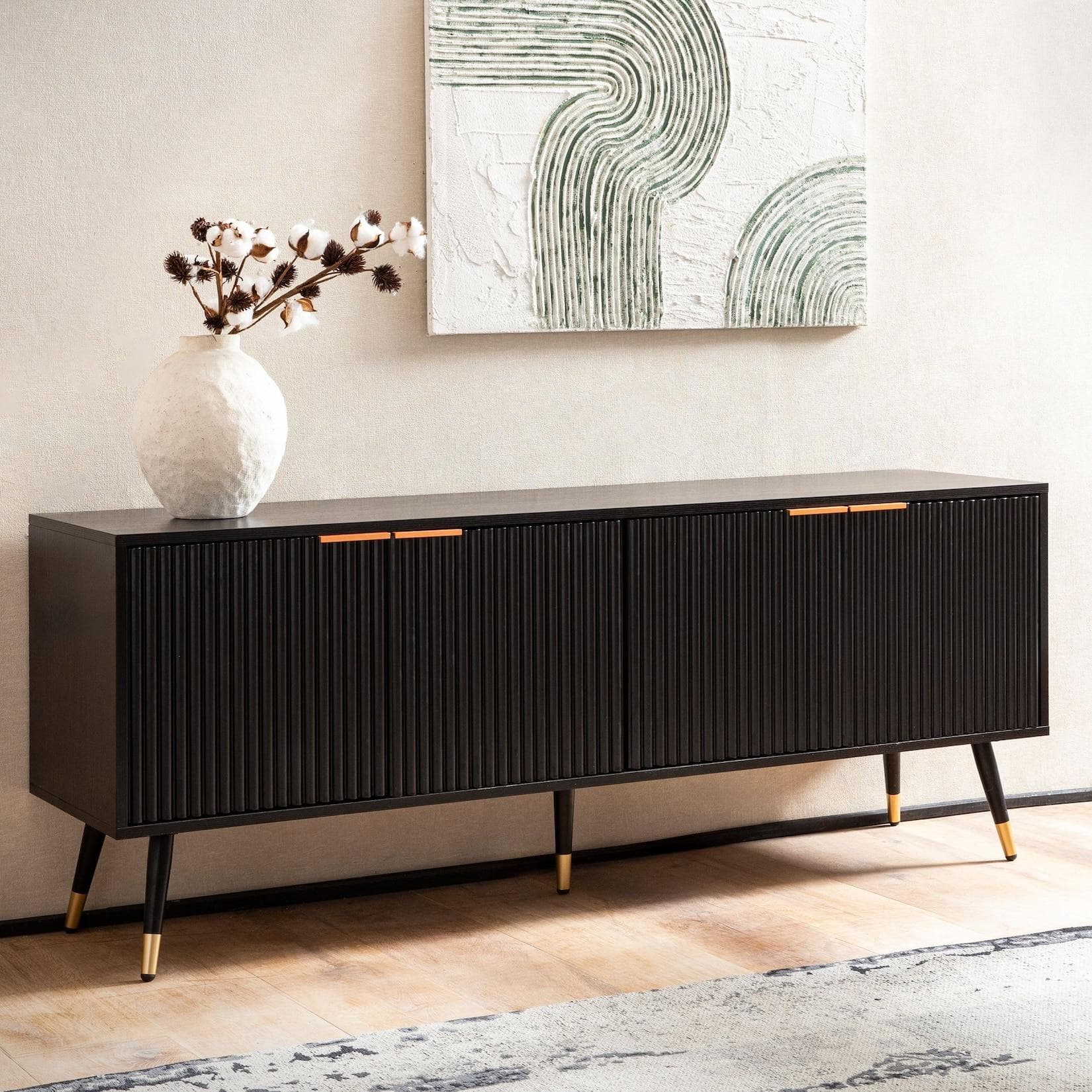 FineBuy TV Schrank 150 cm Schwarz Eiche Modern