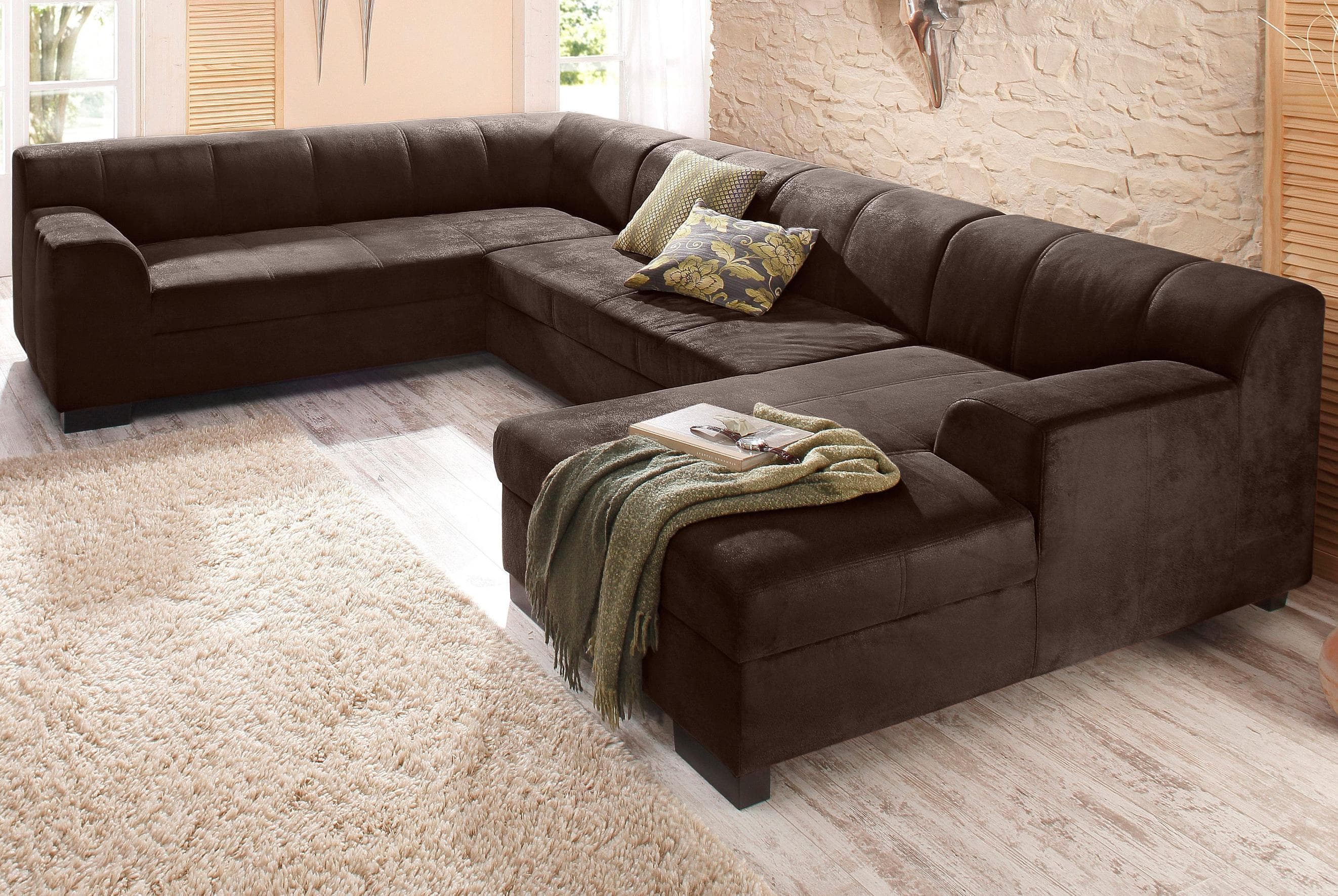 Home Affaire Wohnlandschaft Falk U-Form Mocca mit Bettfunktion