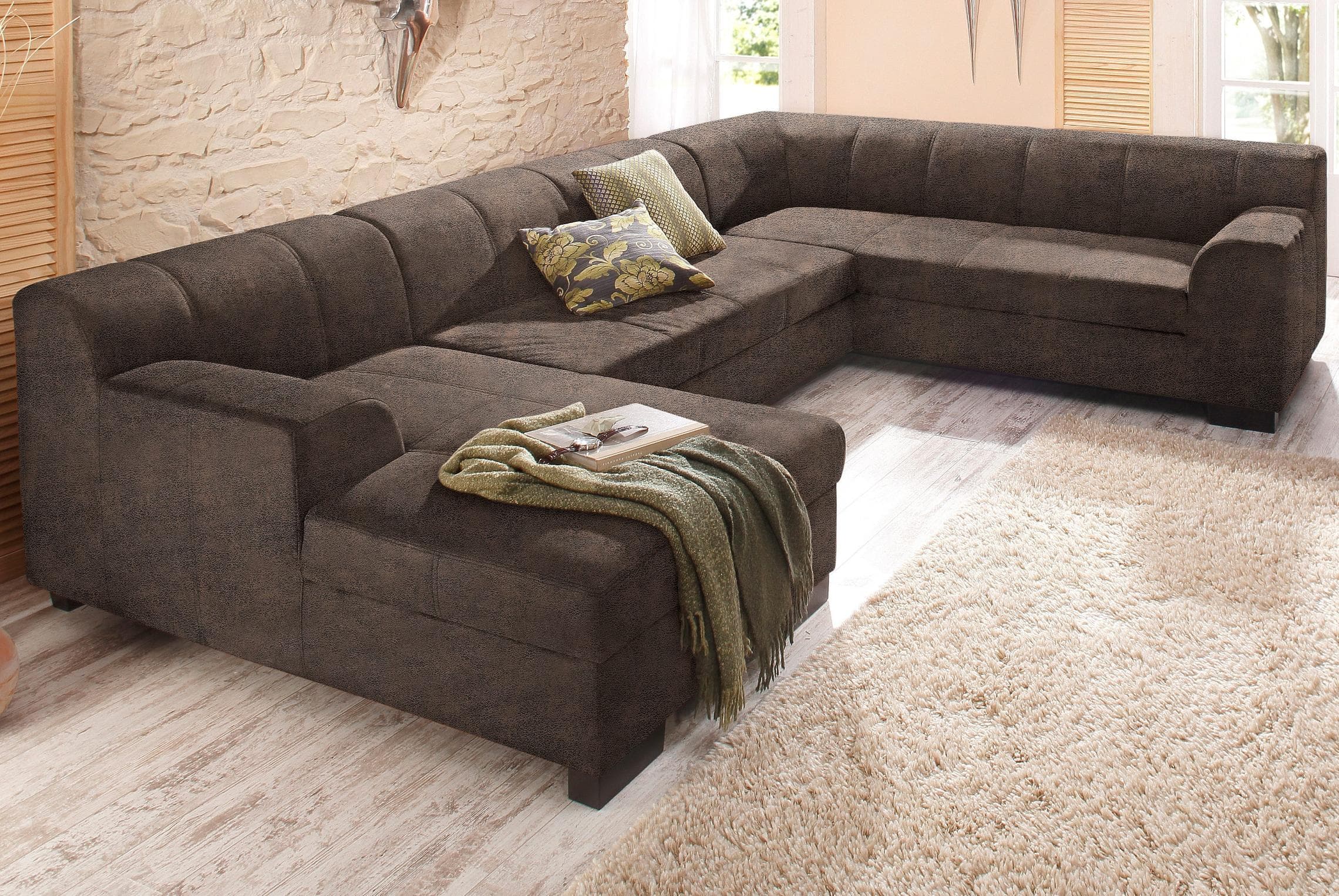 Home Affaire Wohnlandschaft Falk U-Form Braun mit Bettfunktion