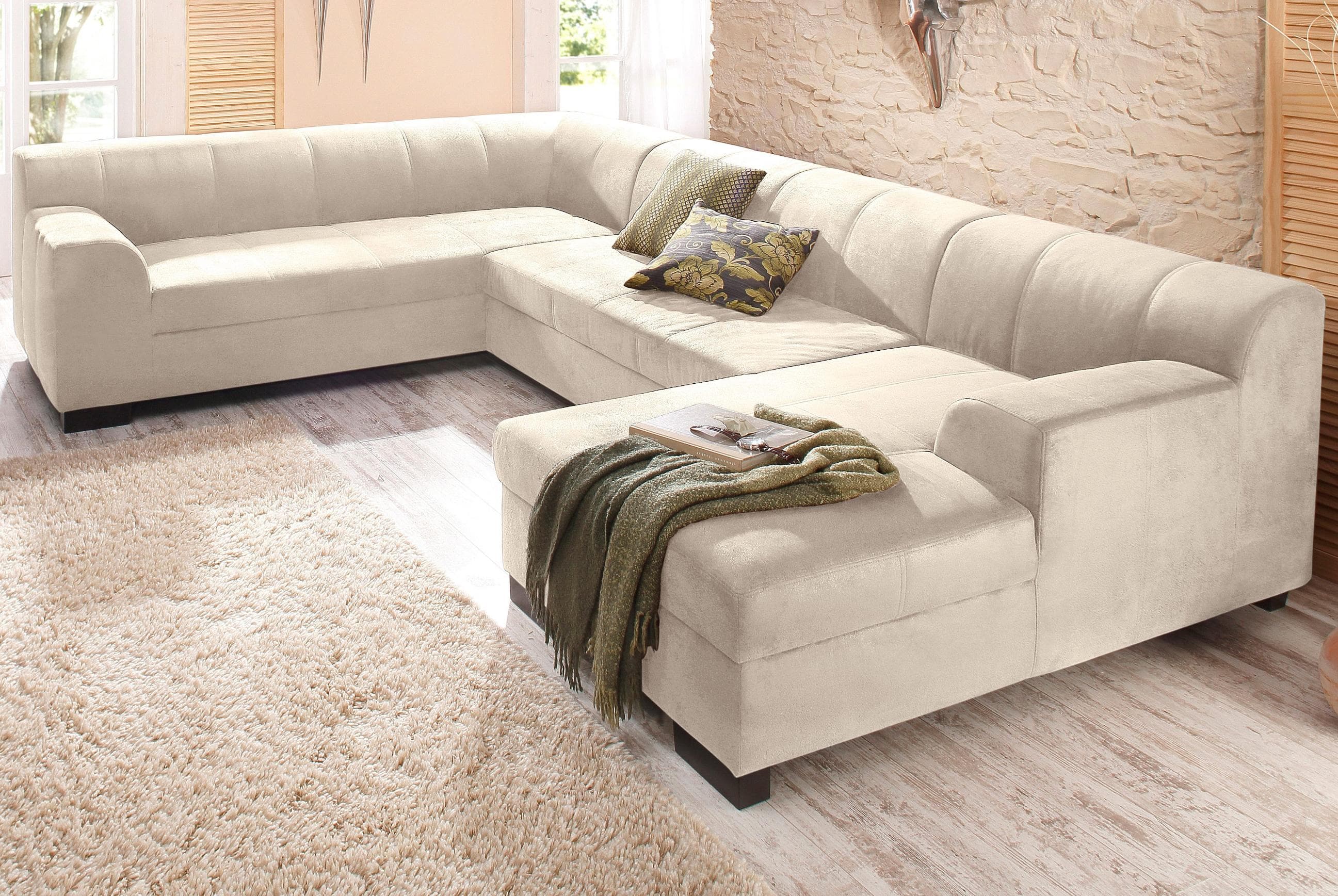 Home Affaire Wohnlandschaft Falk U-Form Beige mit Bettfunktion