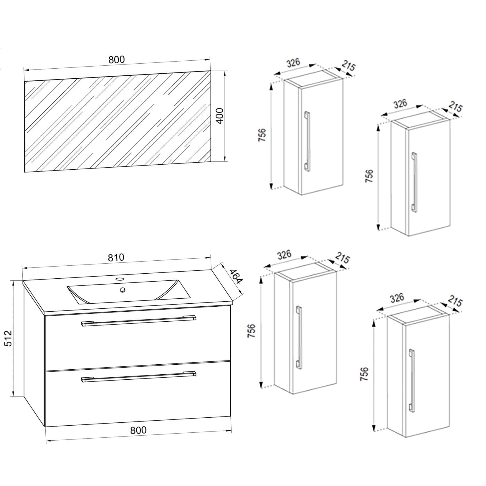VCM 5-tlg. Waschplatz Waschtisch Waschbecken Unterschrank 80 cm Badmöbel-Set mit Schubladen Drehtüren Spiegel