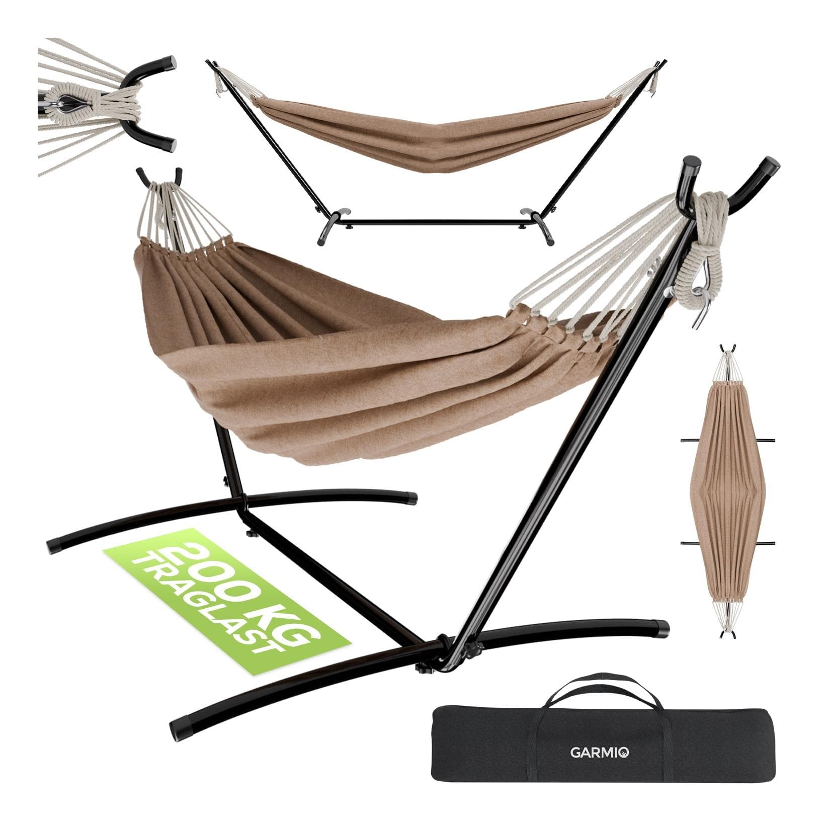 GARMIO Hängematte mit Gestell 200kg Belastbarkeit