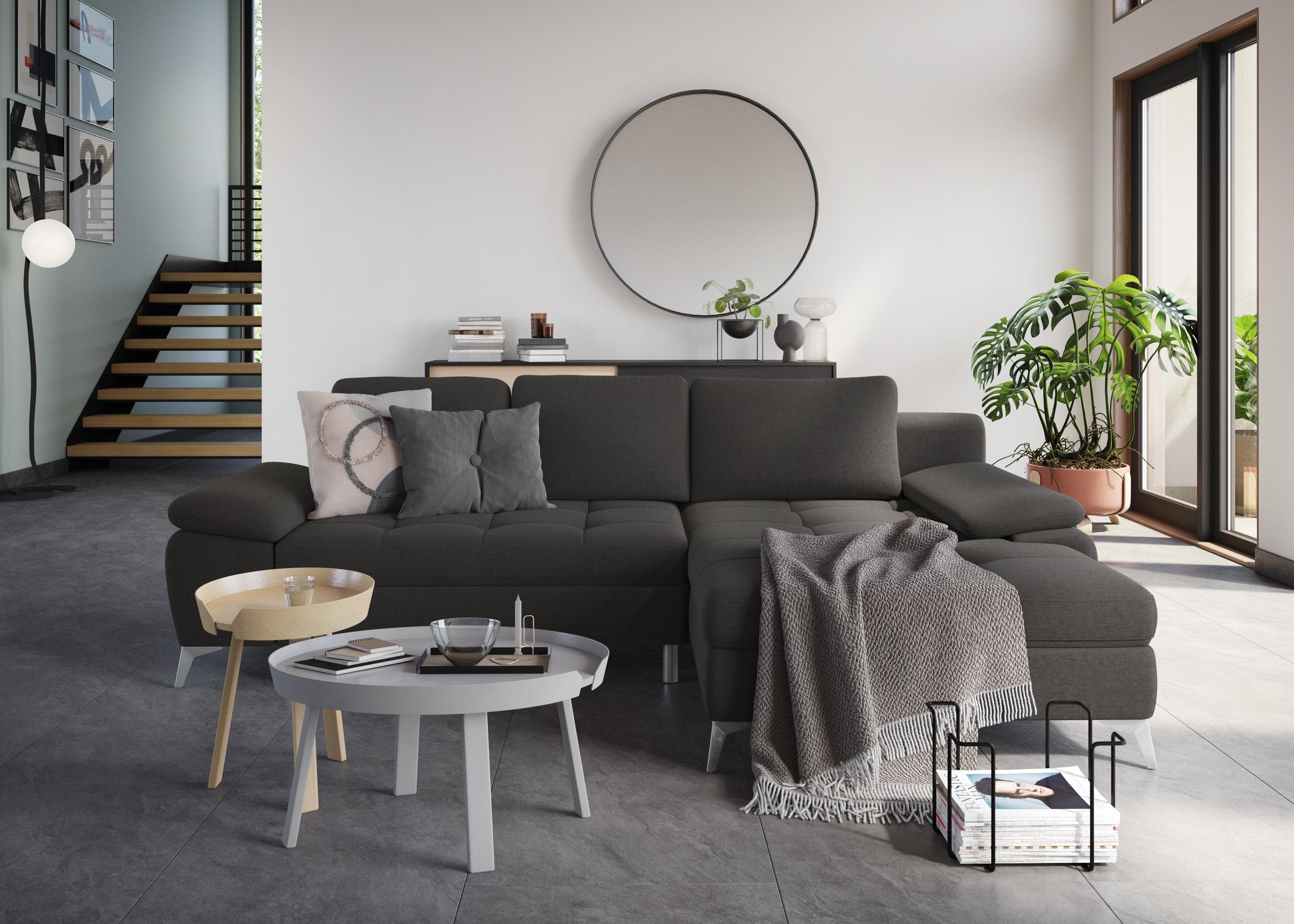 SIT & MORE Ecksofa Latigo L-Form Grau mit Recamiere