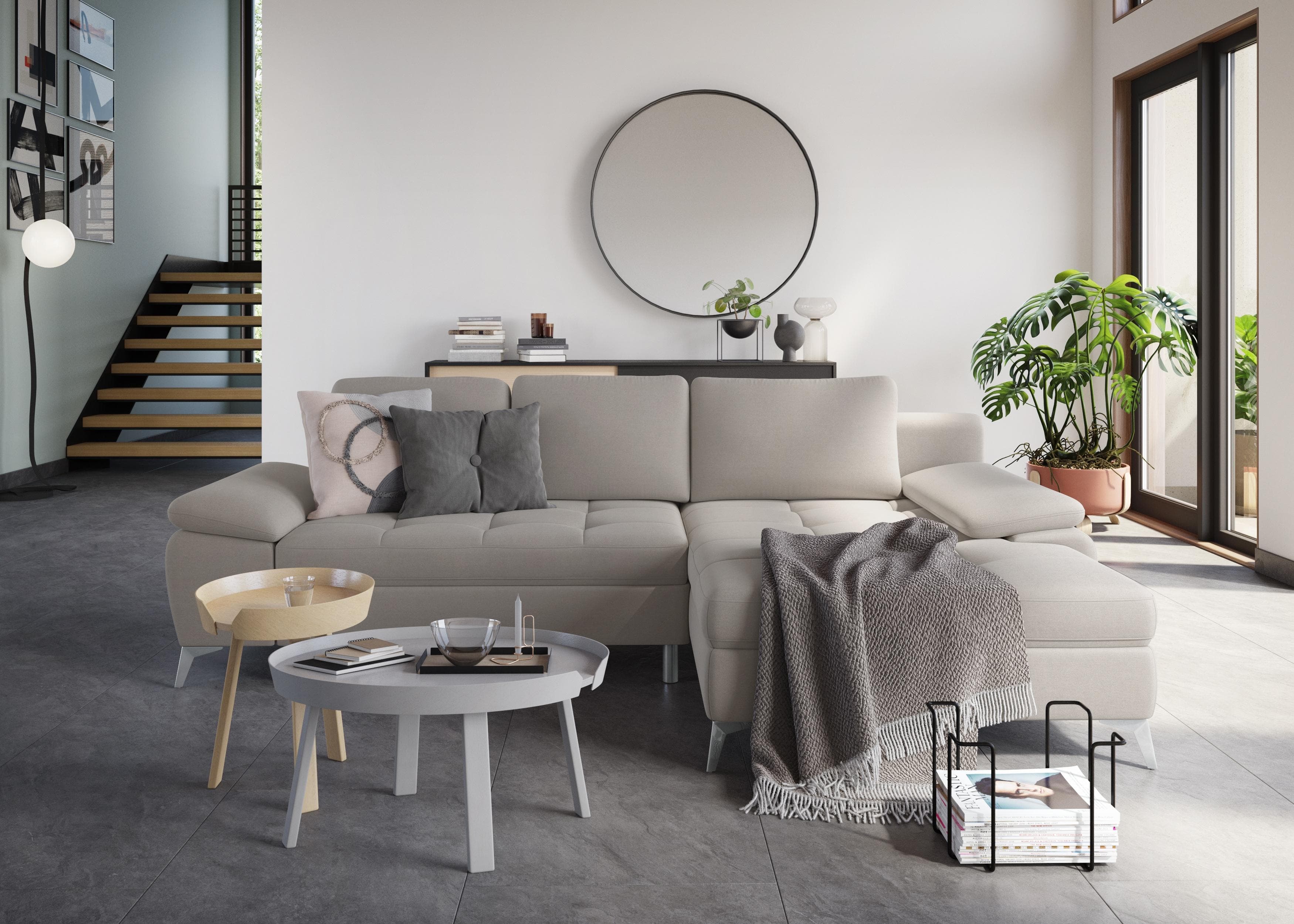 Ecksofa SIT & MORE Latigo L-Form Grau mit Recamiere und Bettfunktion