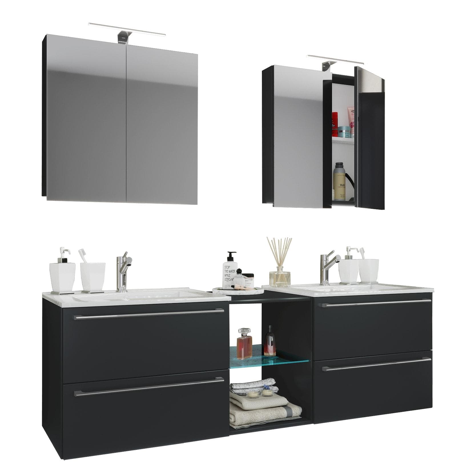 VCM 3-tlg. Badmöbel Set Doppel Waschplatz - Badinos XXL