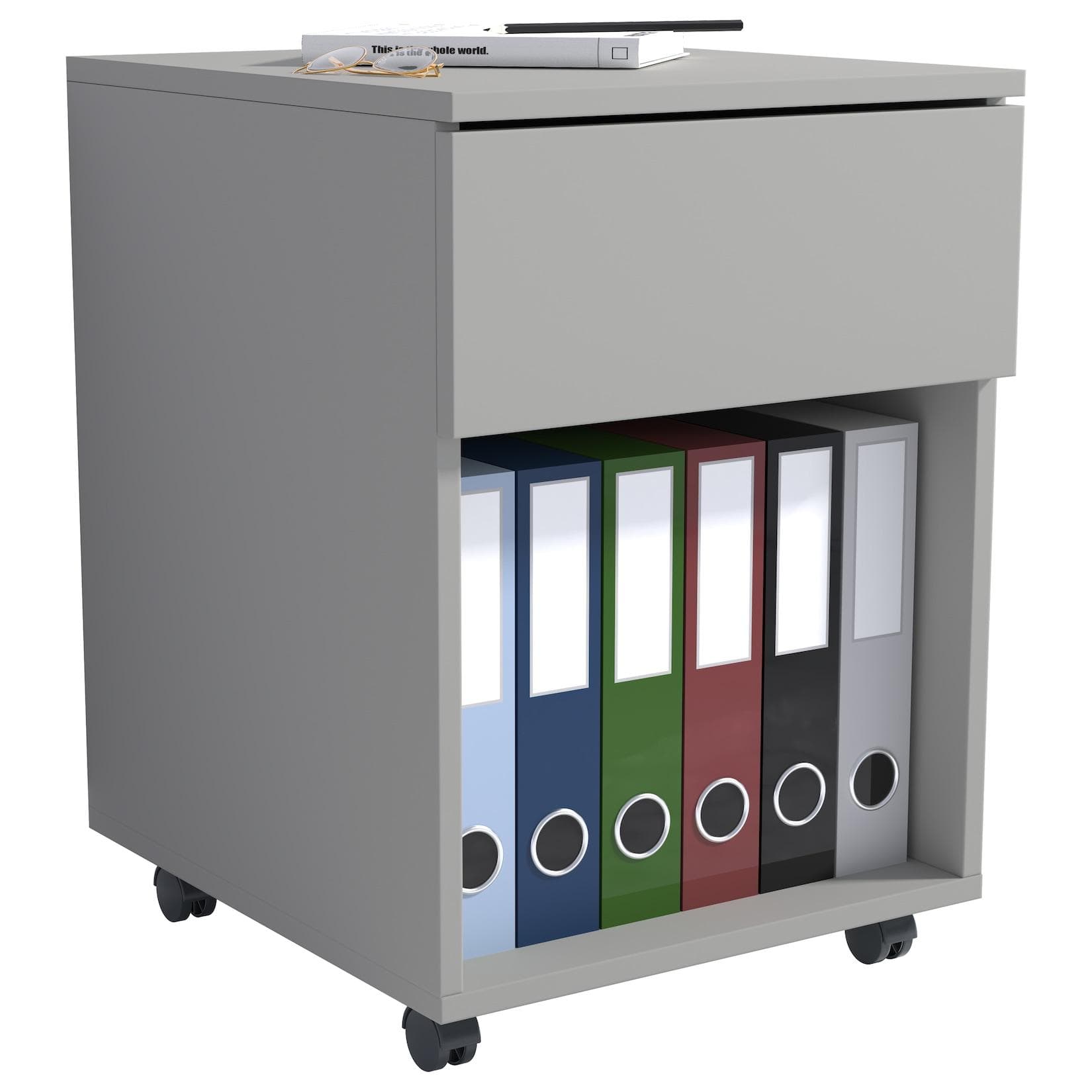 VCM my office Dasola Rollcontainer Anthrazit Eiche 1 Auszug Push-to-open