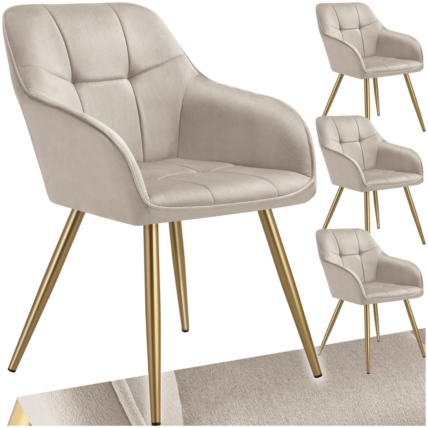 tectake Marilyn 4er-Set Samt gesteppt Taupe Gold