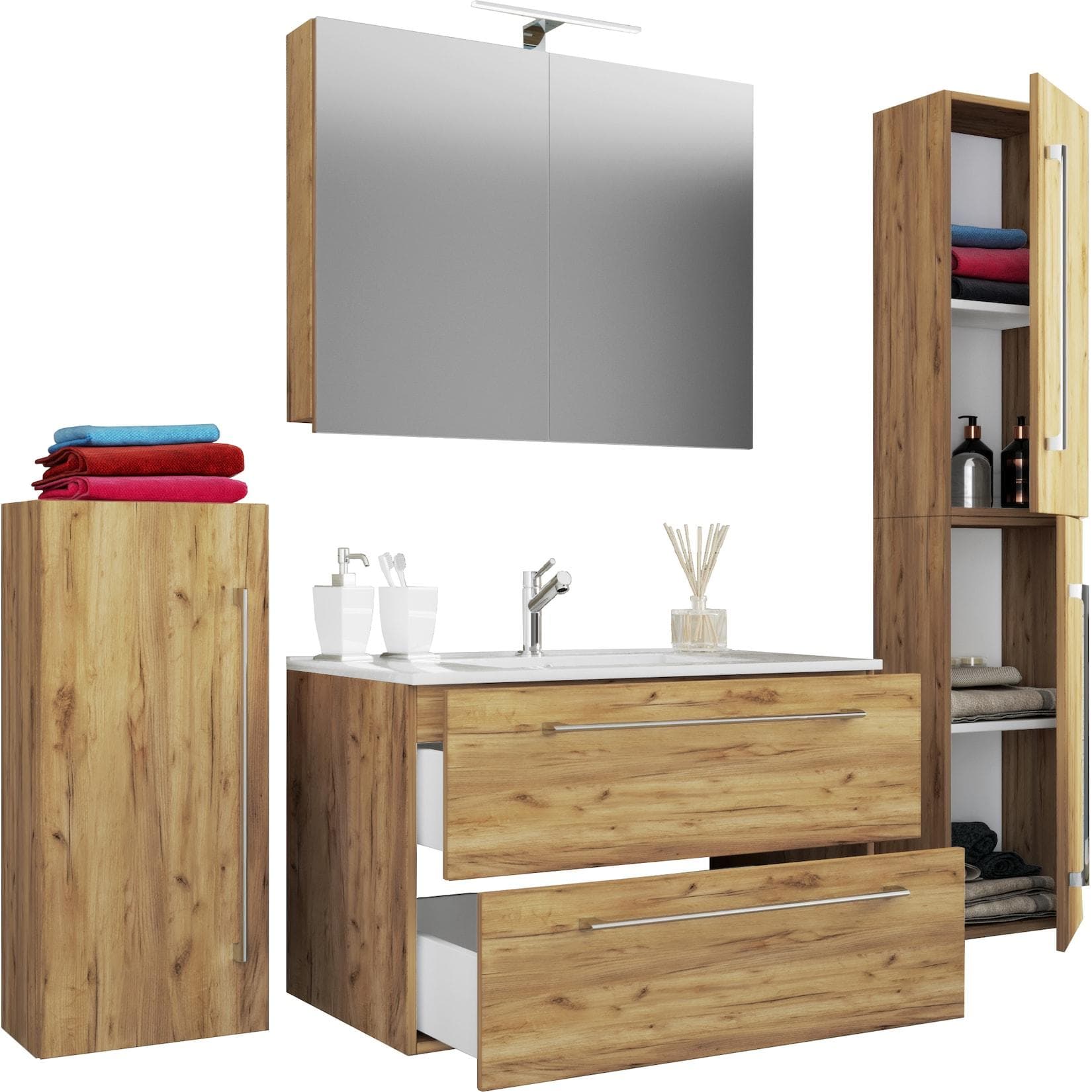 VCM 5-tlg. Badmöbel-Set mit Waschbecken und Schränken