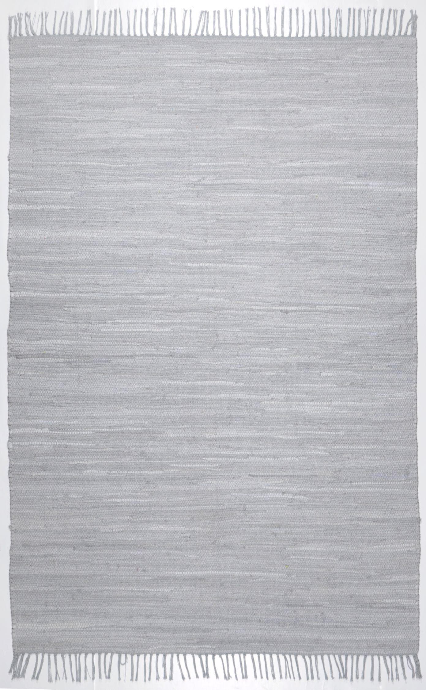 Handgewebter Baumwollteppich in Grau mit Fransen
