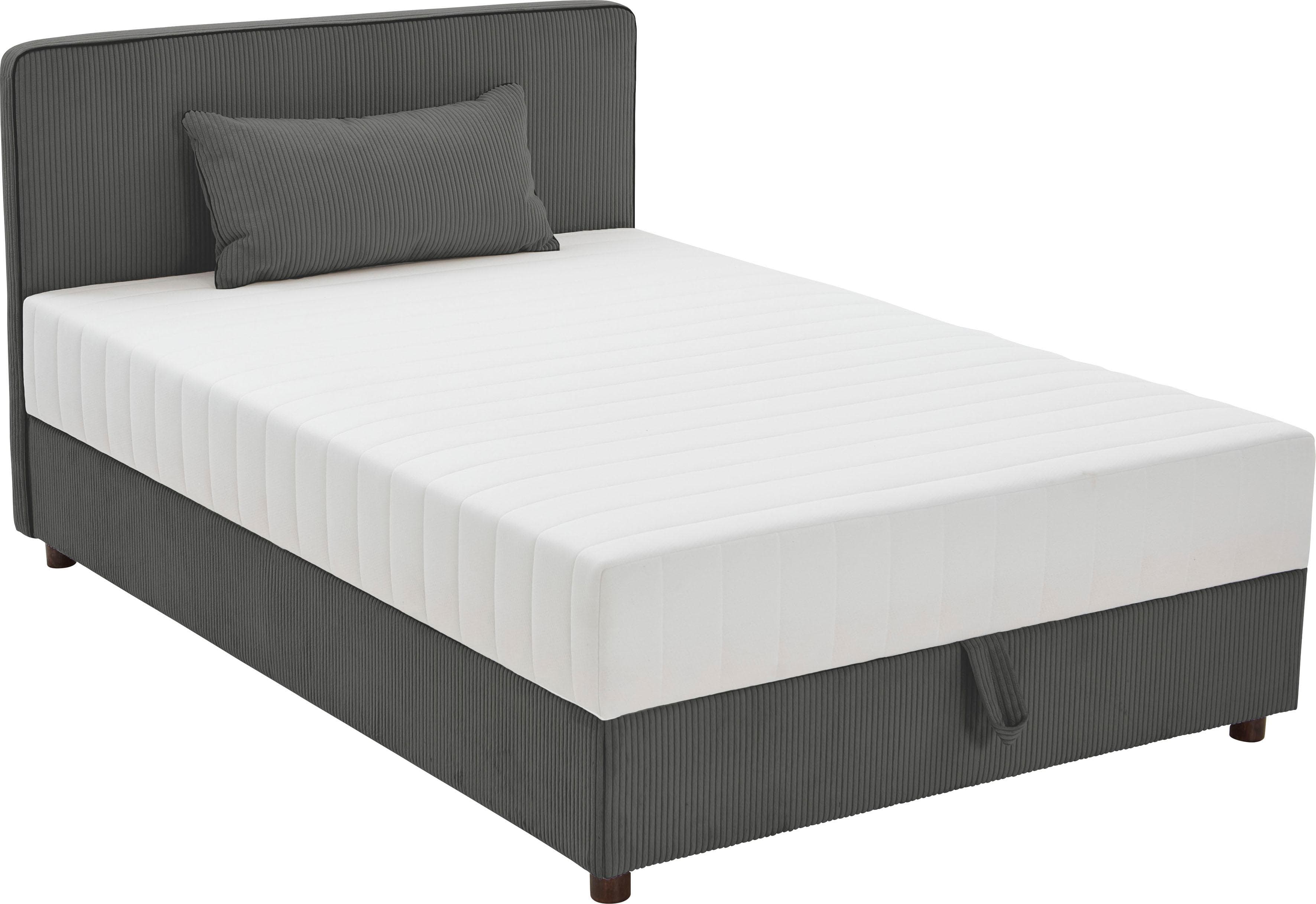 ATLANTIC HOME COLLECTION Bett Corinna Grau mit Bettkasten und Matratze