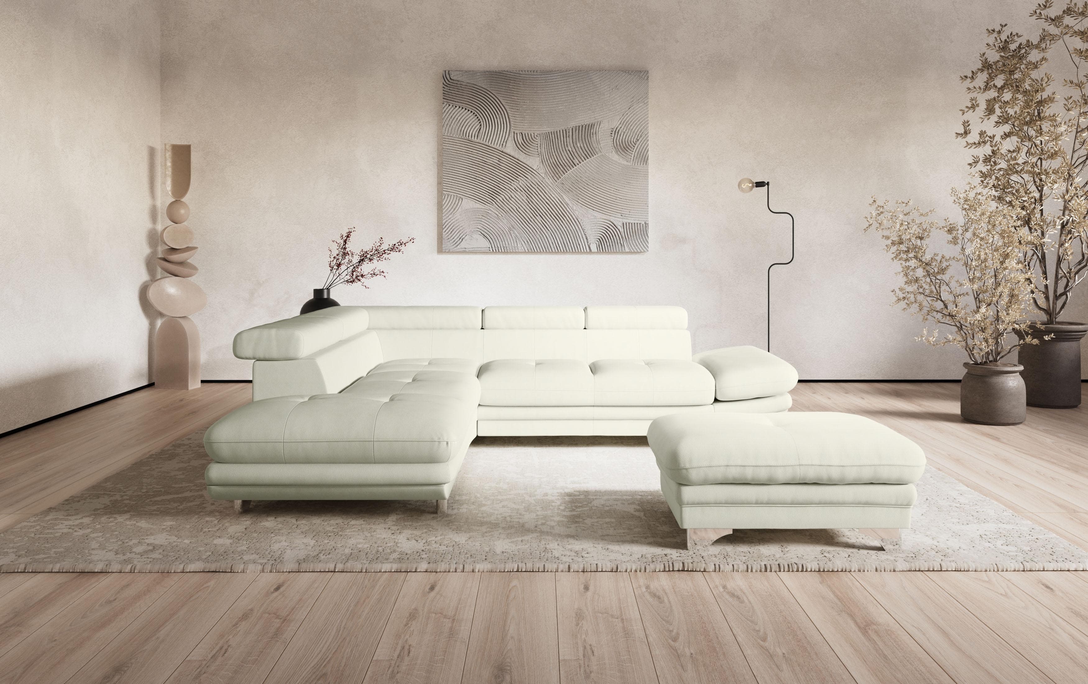 COTTA Ecksofa Enterprise L-Form altweiß mit Bettfunktion