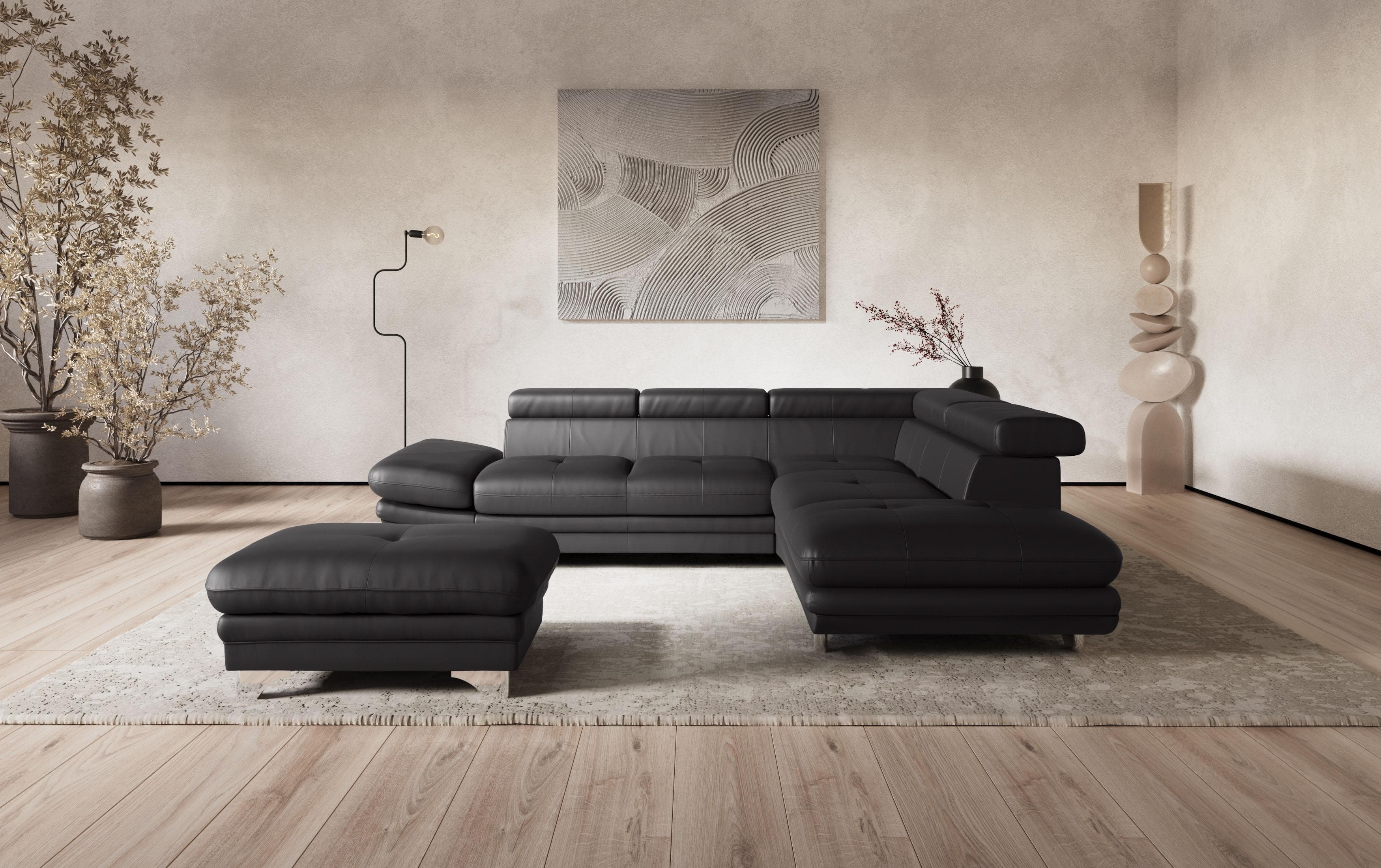COTTA Ecksofa Enterprise L-Form Grau Softlux-Kunstleder mit Bettfunktion