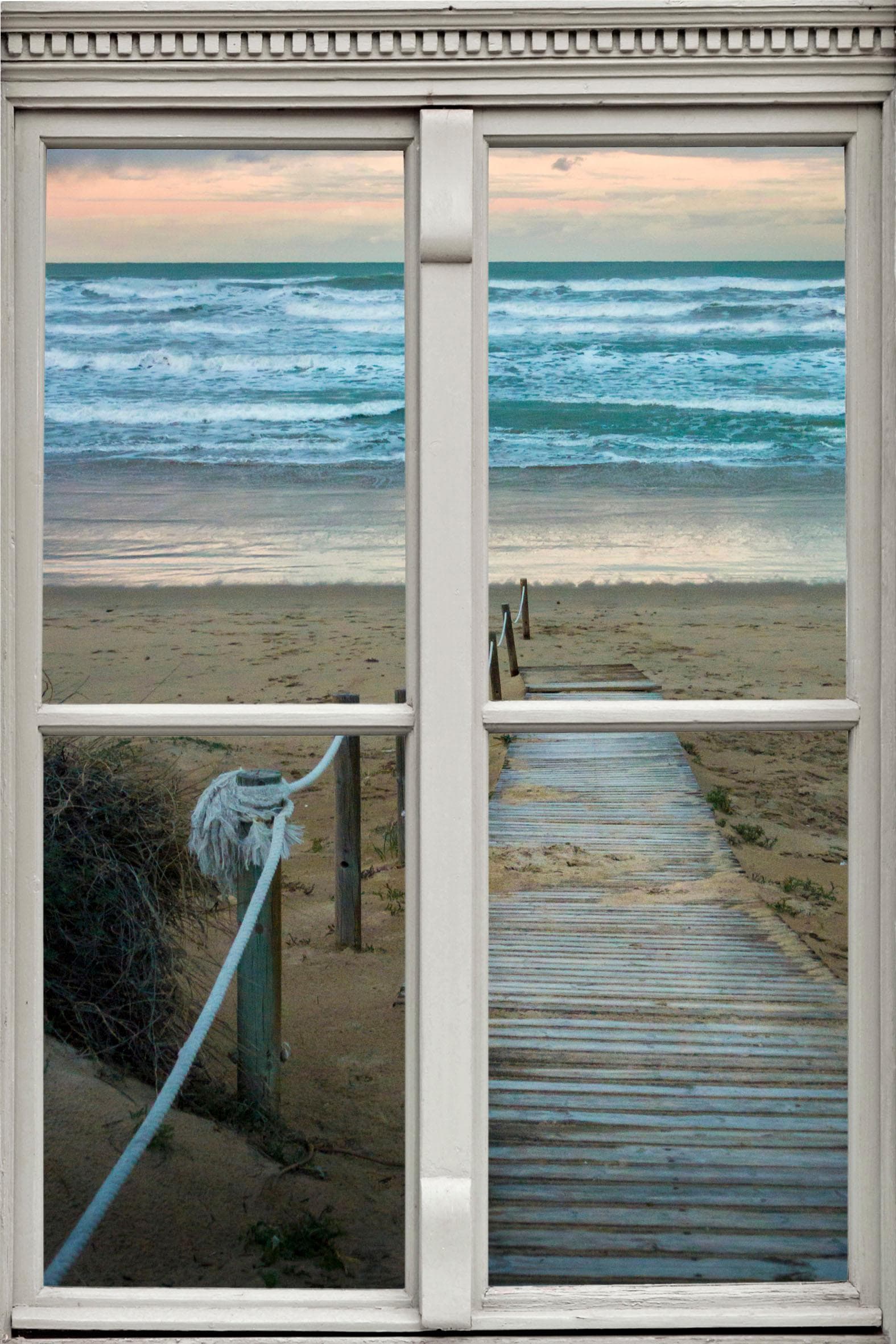 QUEENCE Wandsticker "Pfad zum Meer" Beige 3D Fensterdurchbruch