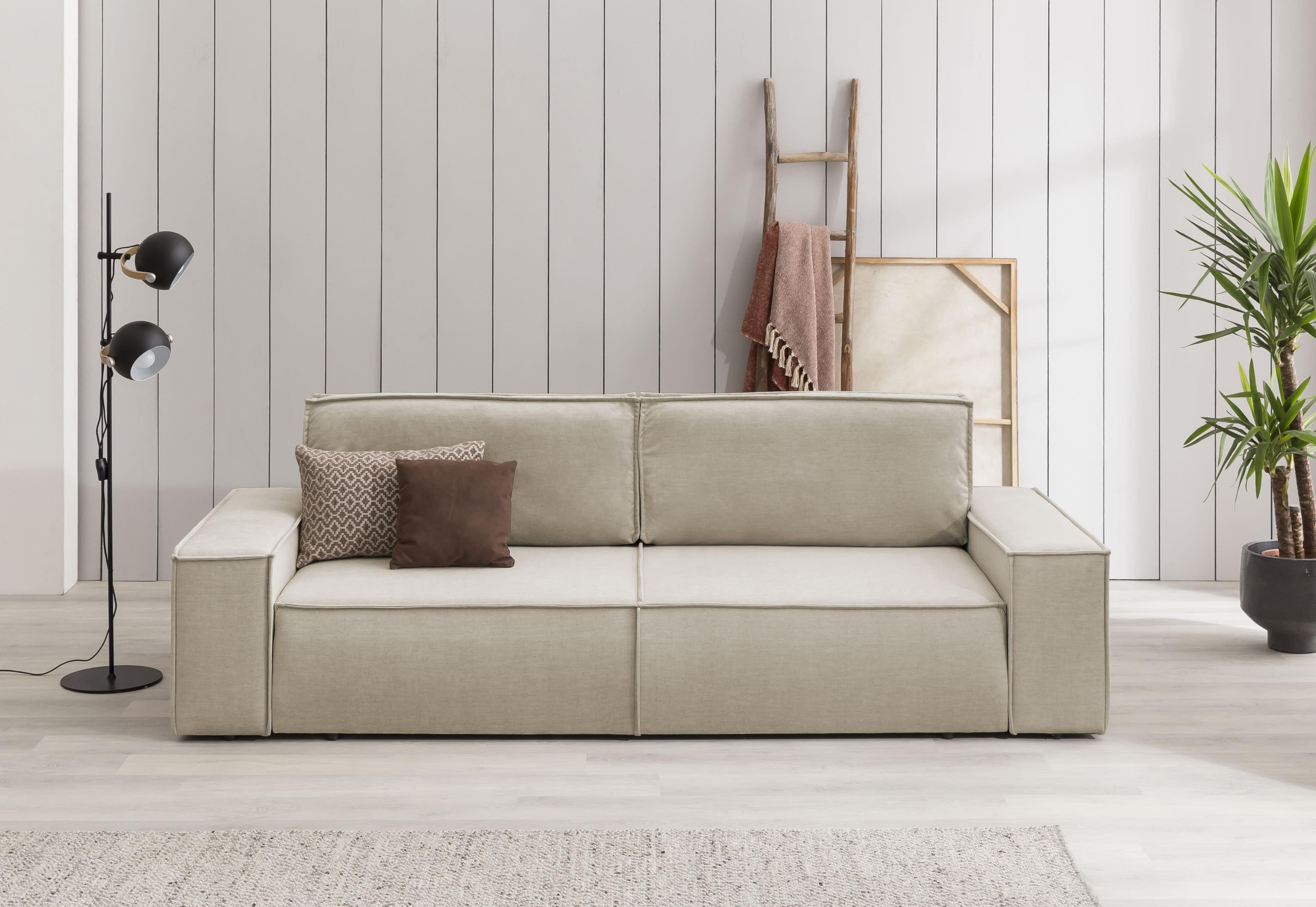 HOME AFFAIRE SHERWOOD Schlafsofa 3-Sitzer Beige Samtvelours
