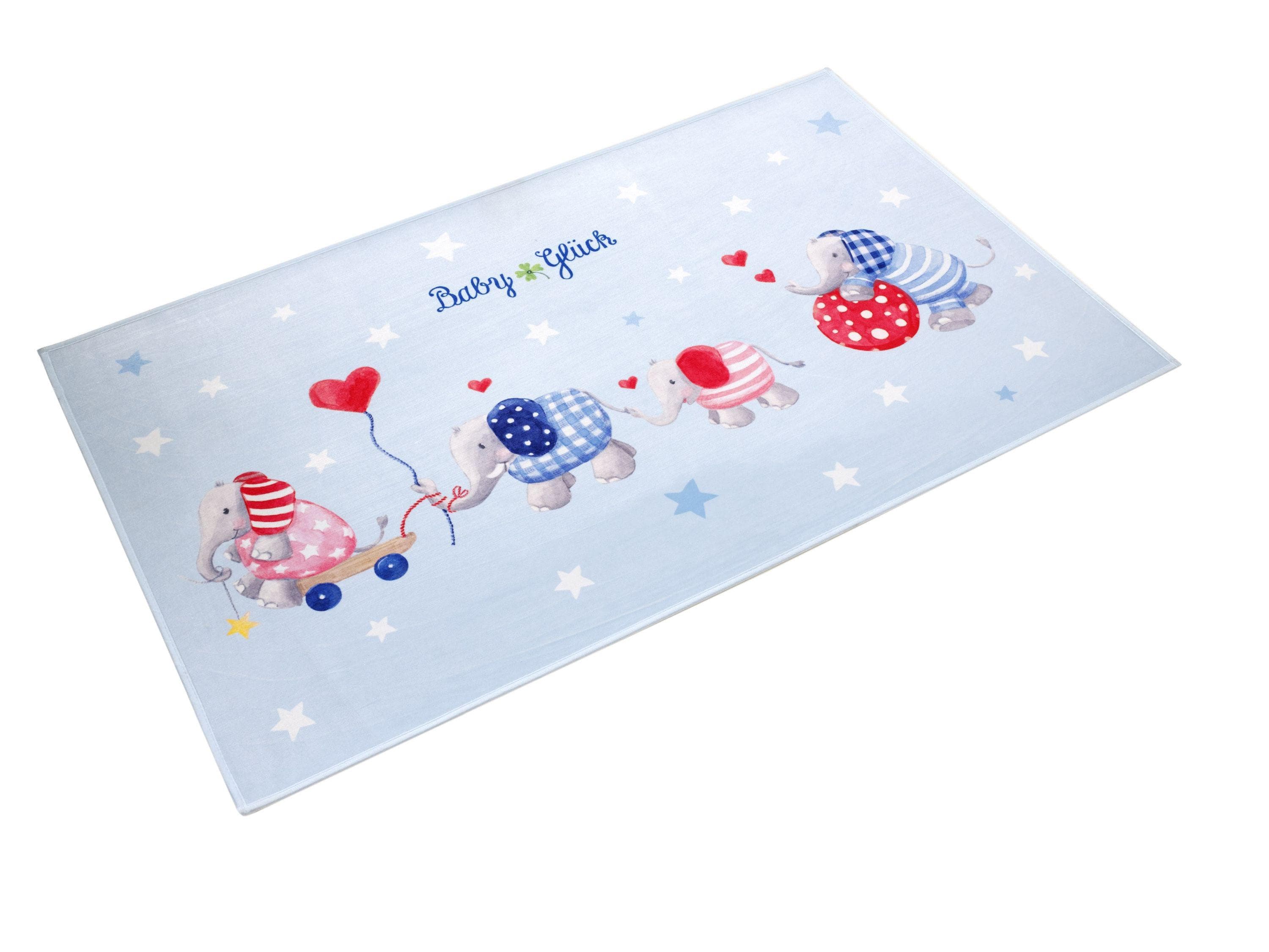 Babyglück Kinderteppich Elefanten Motiv - Weiche Microfaser fürs Kinderzimmer