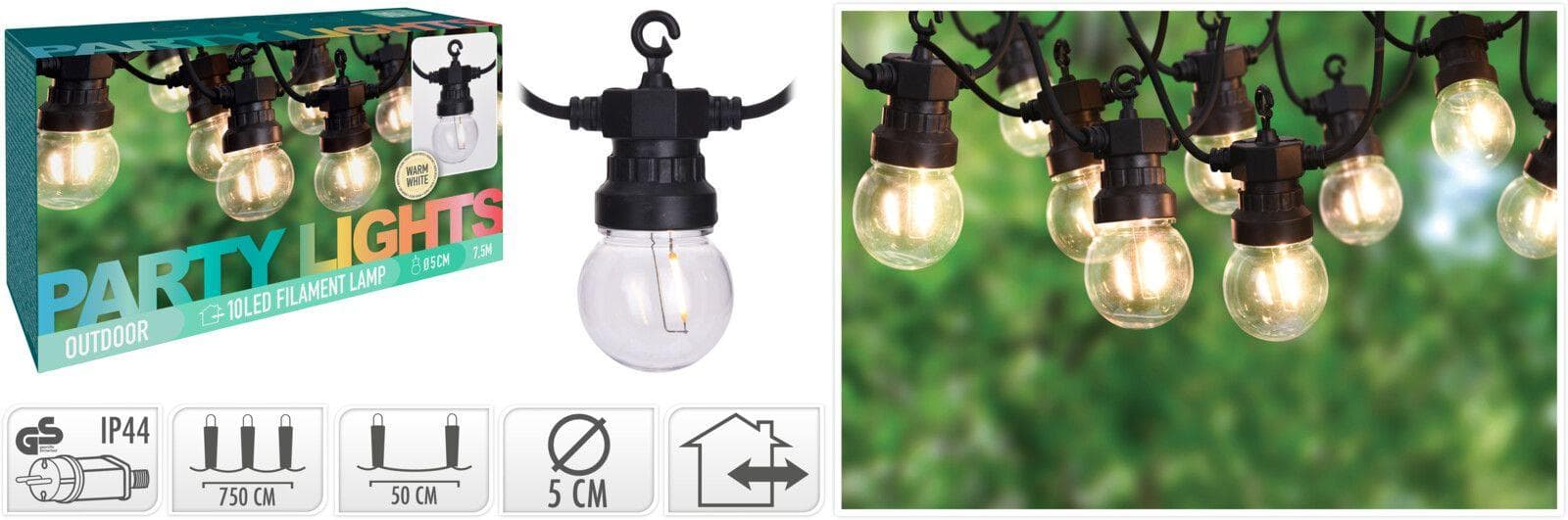 Lichterkette PARTY 10 Lichter 3 Meter Schwarz