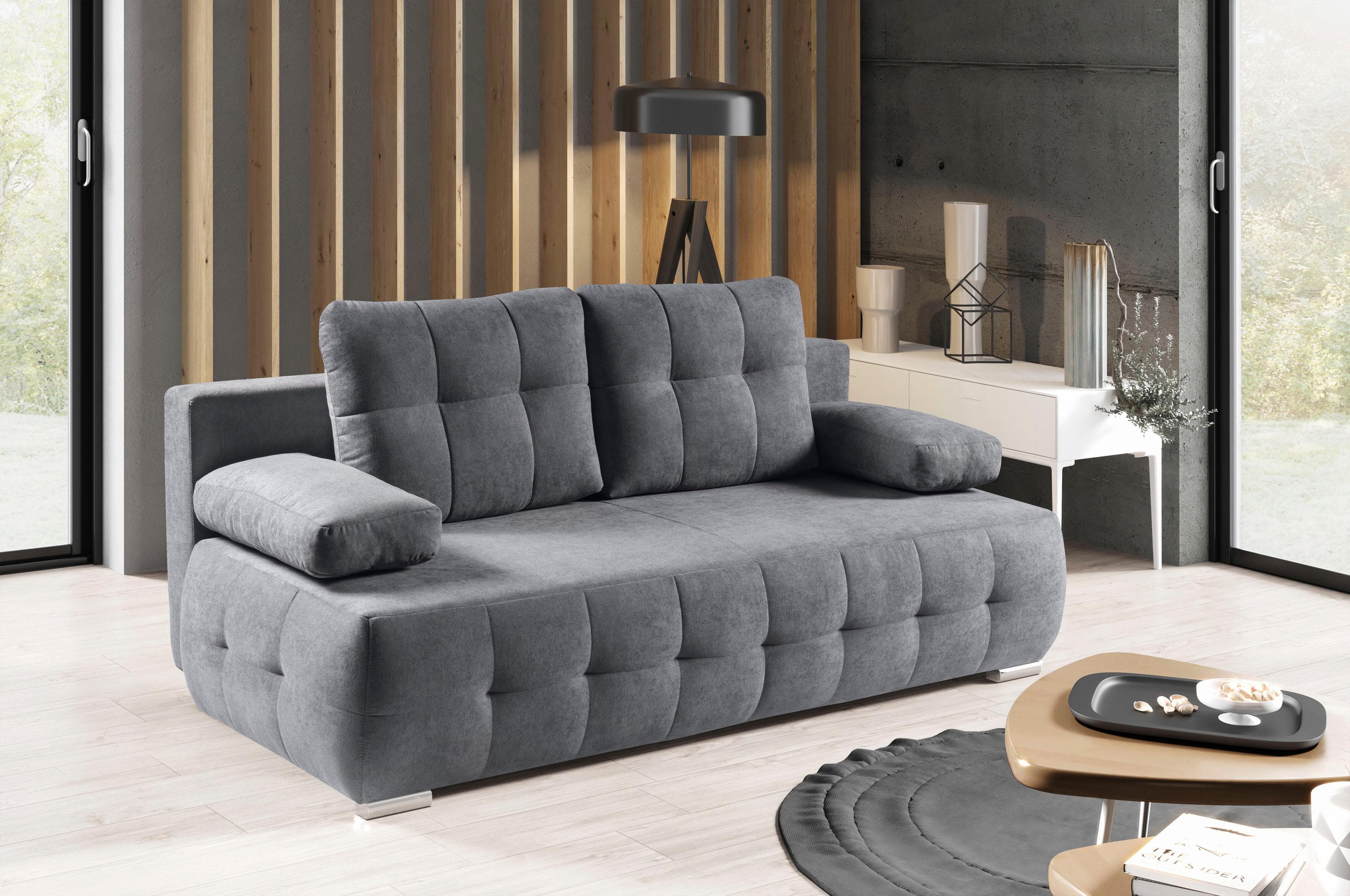 Schlafsofa WERK2 Indigo Grau mit Bettkasten und Schlaffunktion