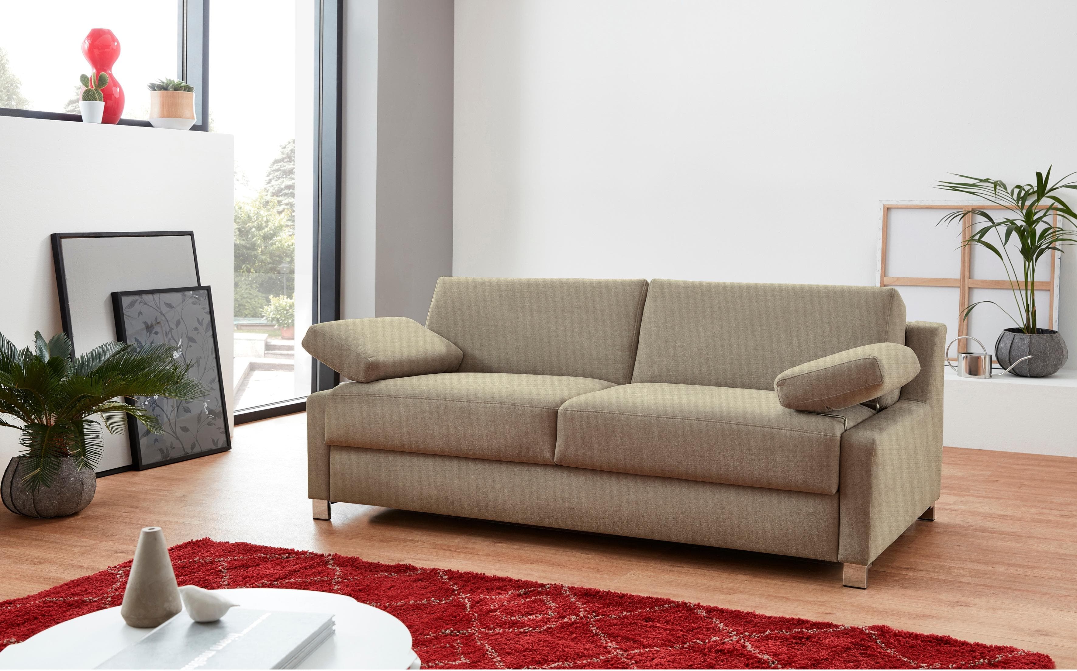 BALI Schlafsofa Viola Beige Dauerschläfer mit Seitenkissen