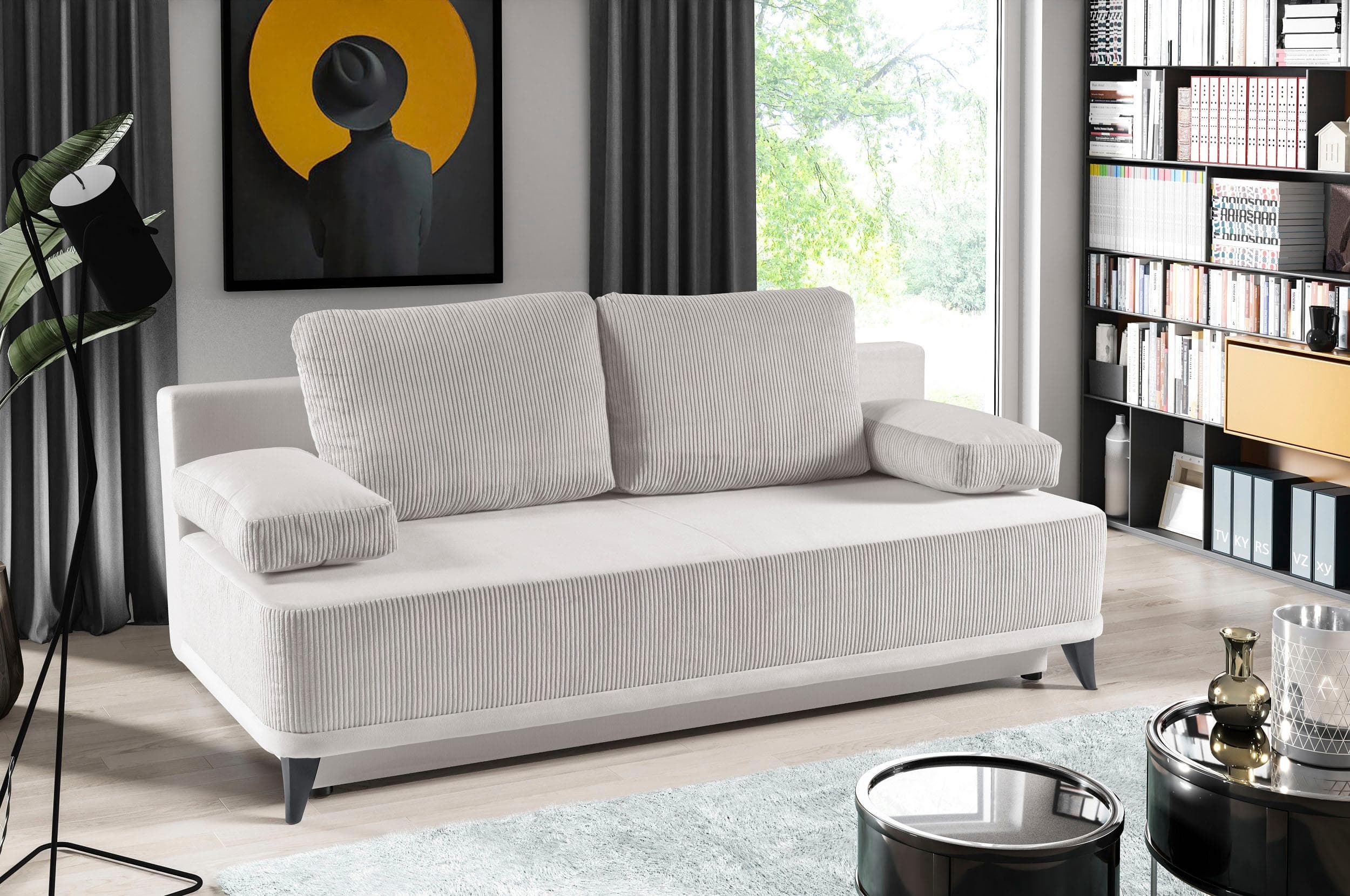 WERK2 Schlafsofa Rosso Beige Cord mit Bettkasten