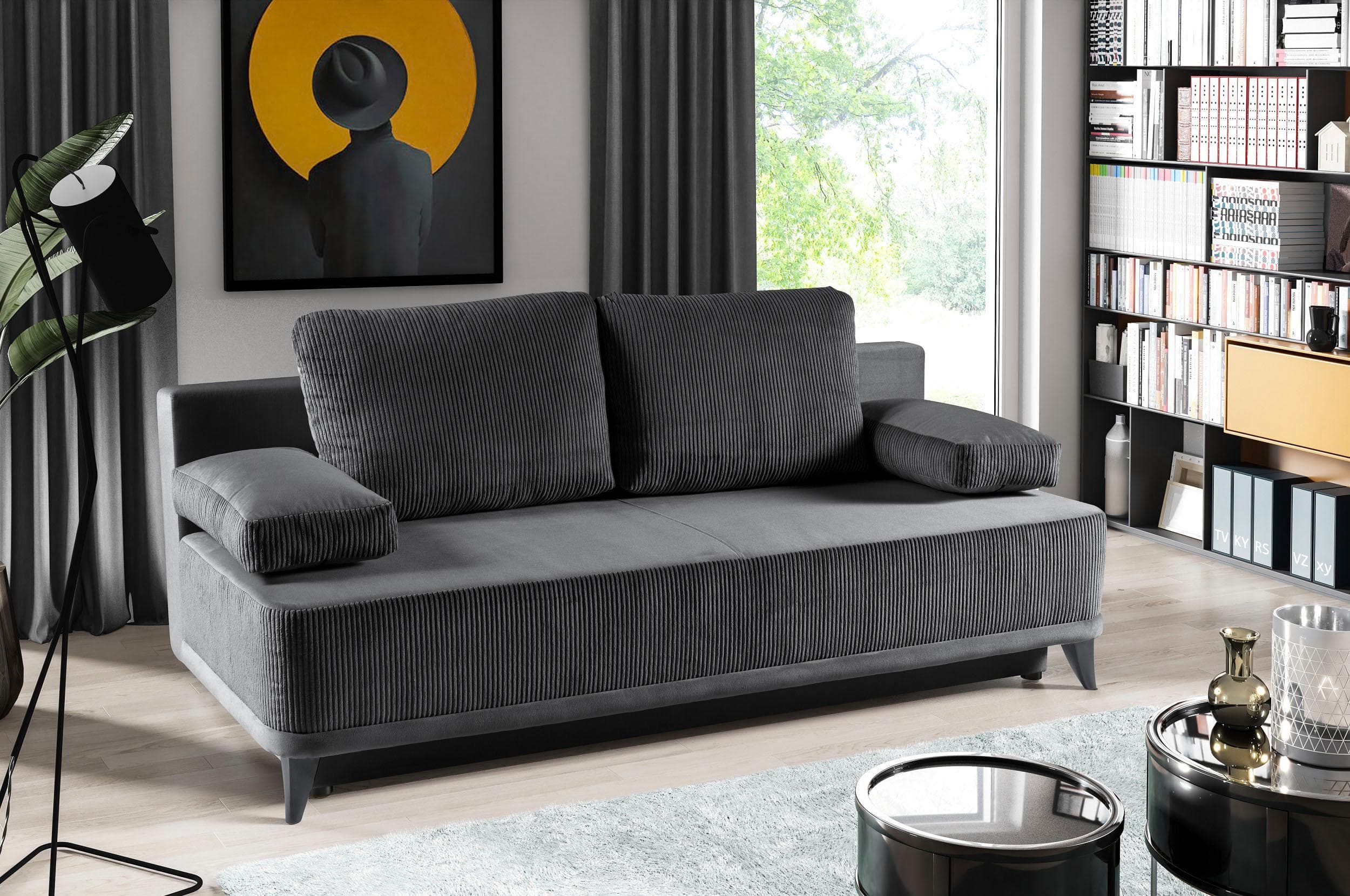 WERK2 Schlafsofa Rosso Anthrazit mit Bettkasten und Schlaffunktion