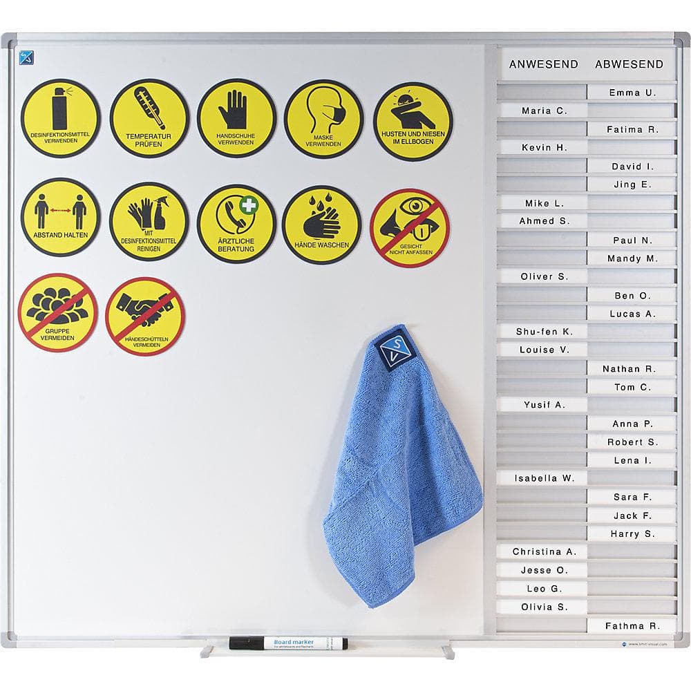 SMIT VISUAL Anwesenheitstafel mit Whiteboard und Magnetfolien