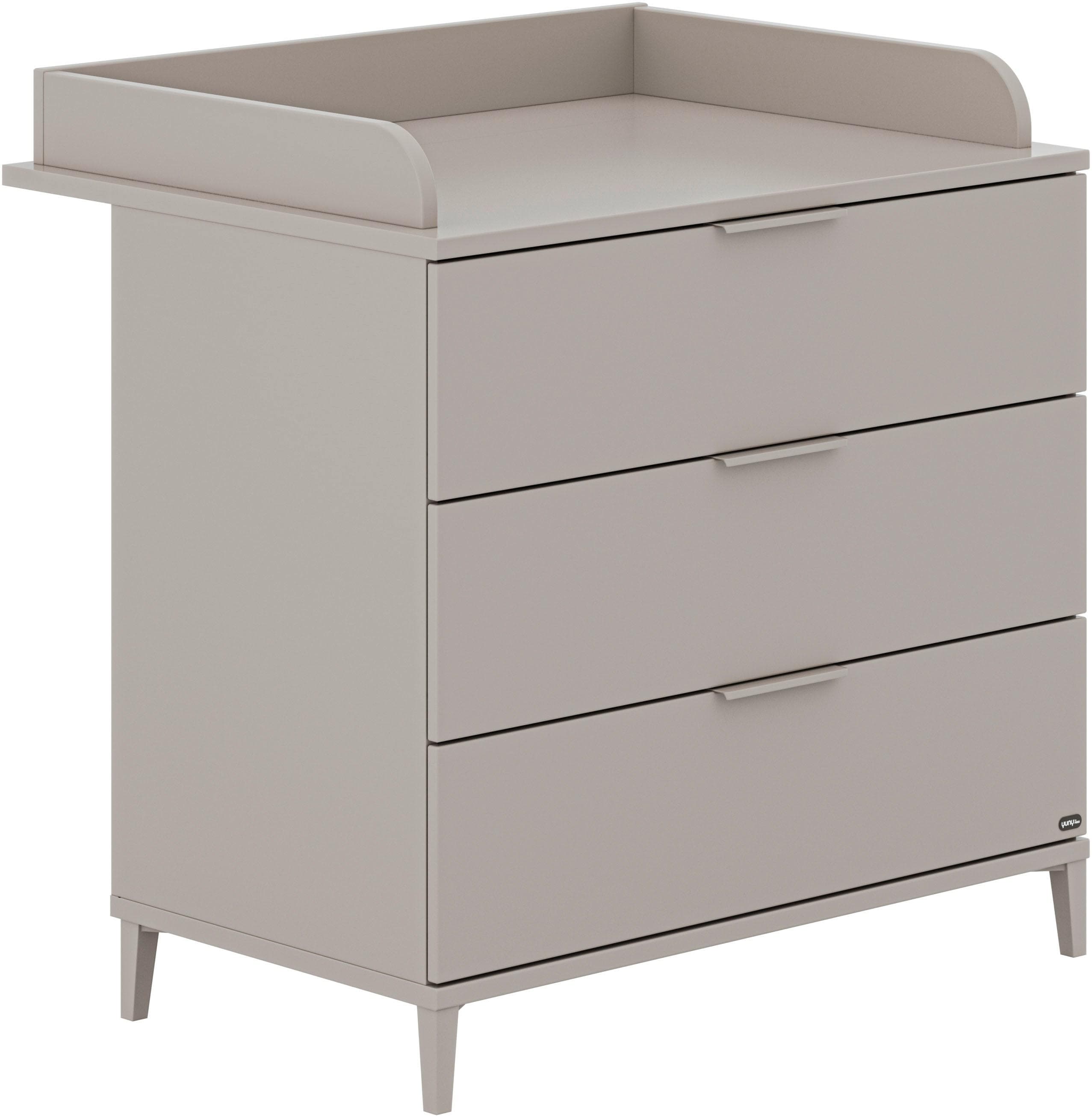 YUNY by PAIDI Wickelkommode BROTHER STU mit abnehmbarem Aufsatz und 3 Schubladen, Kommode in Taupe, 95 cm Breite, geprüfte Sicherheit, Soft-Close