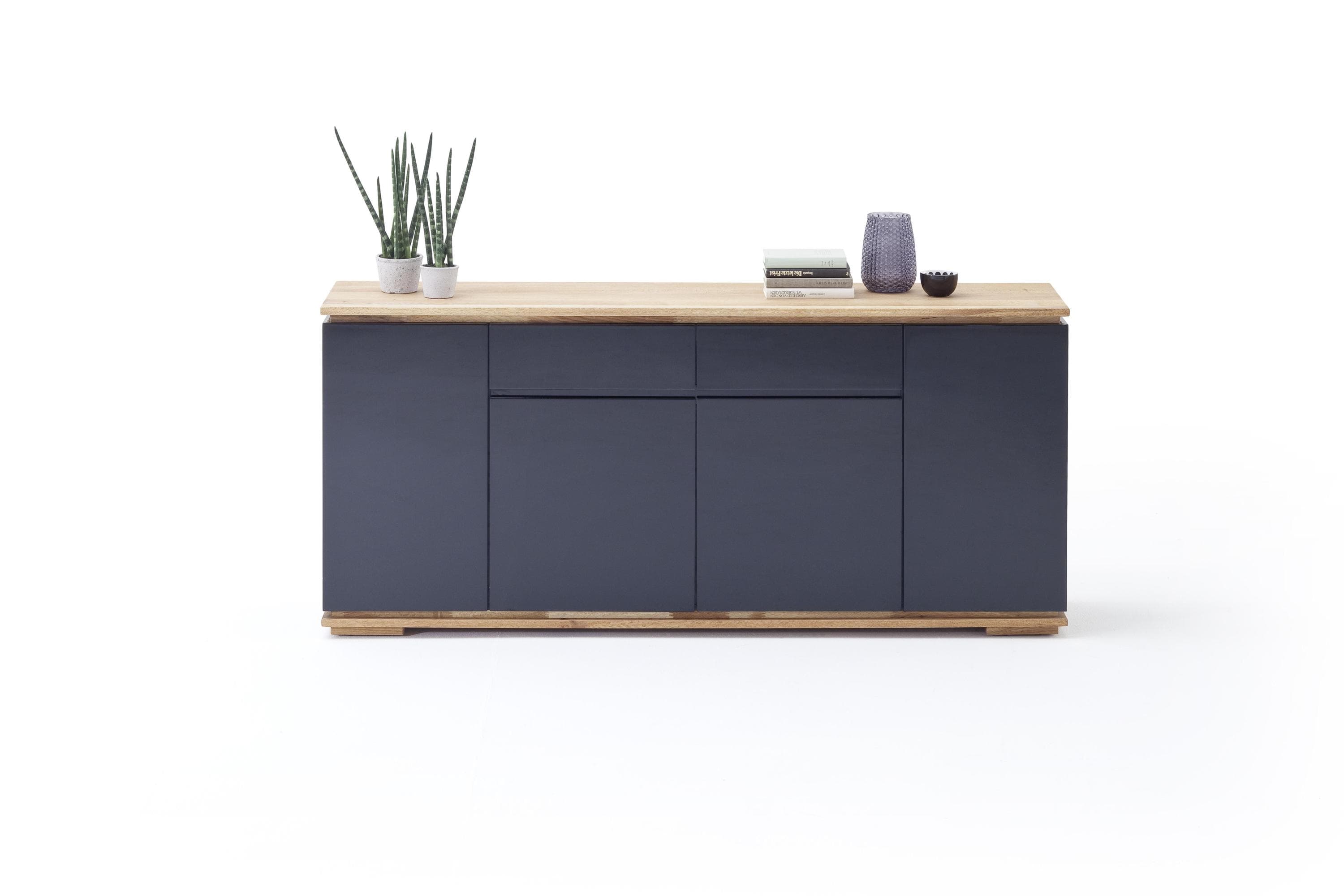 Hochglanz-Sideboard in Schwarz mit Asteiche-Front