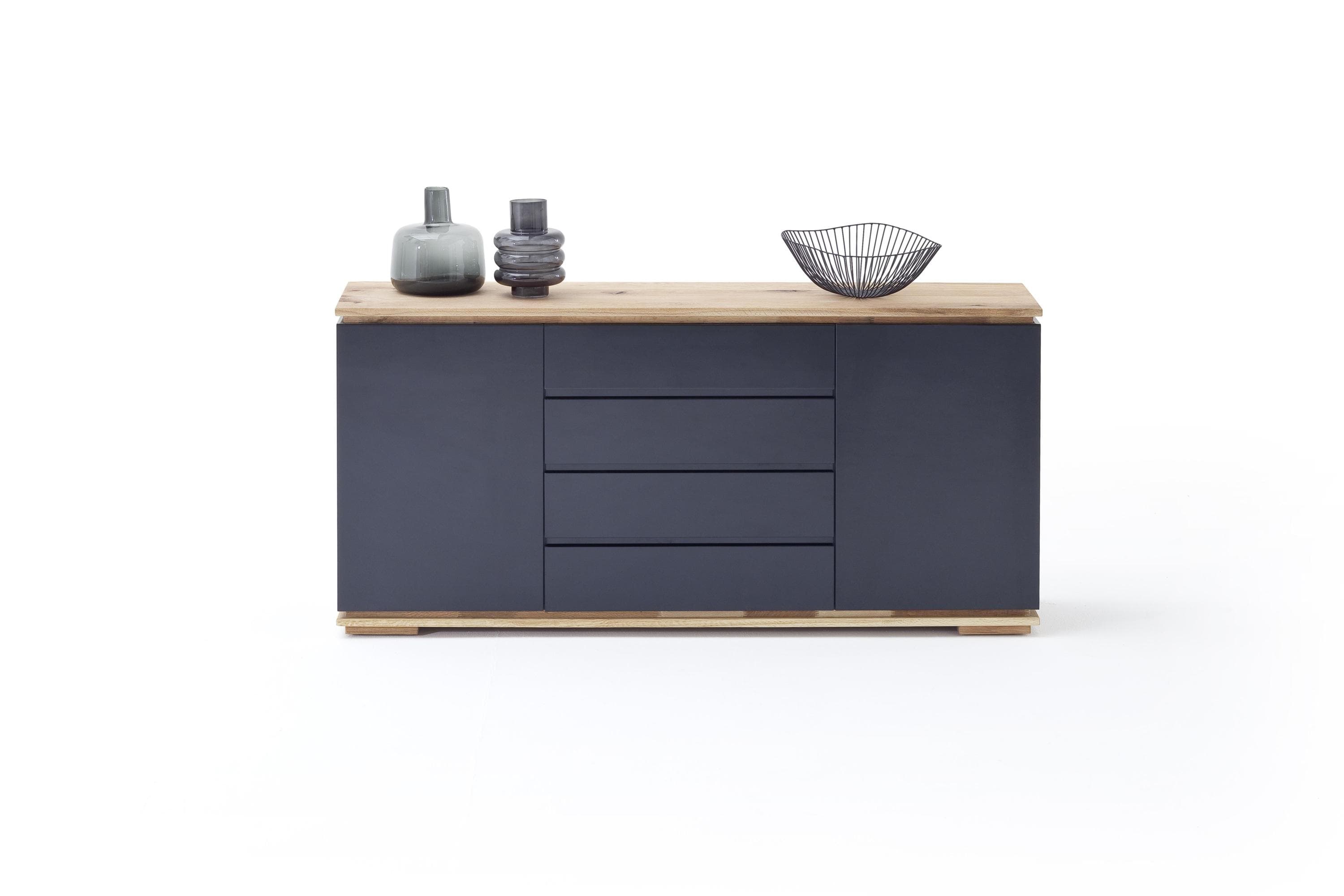 Modernes Sideboard in Schwarz Hochglanz & Massivasteiche