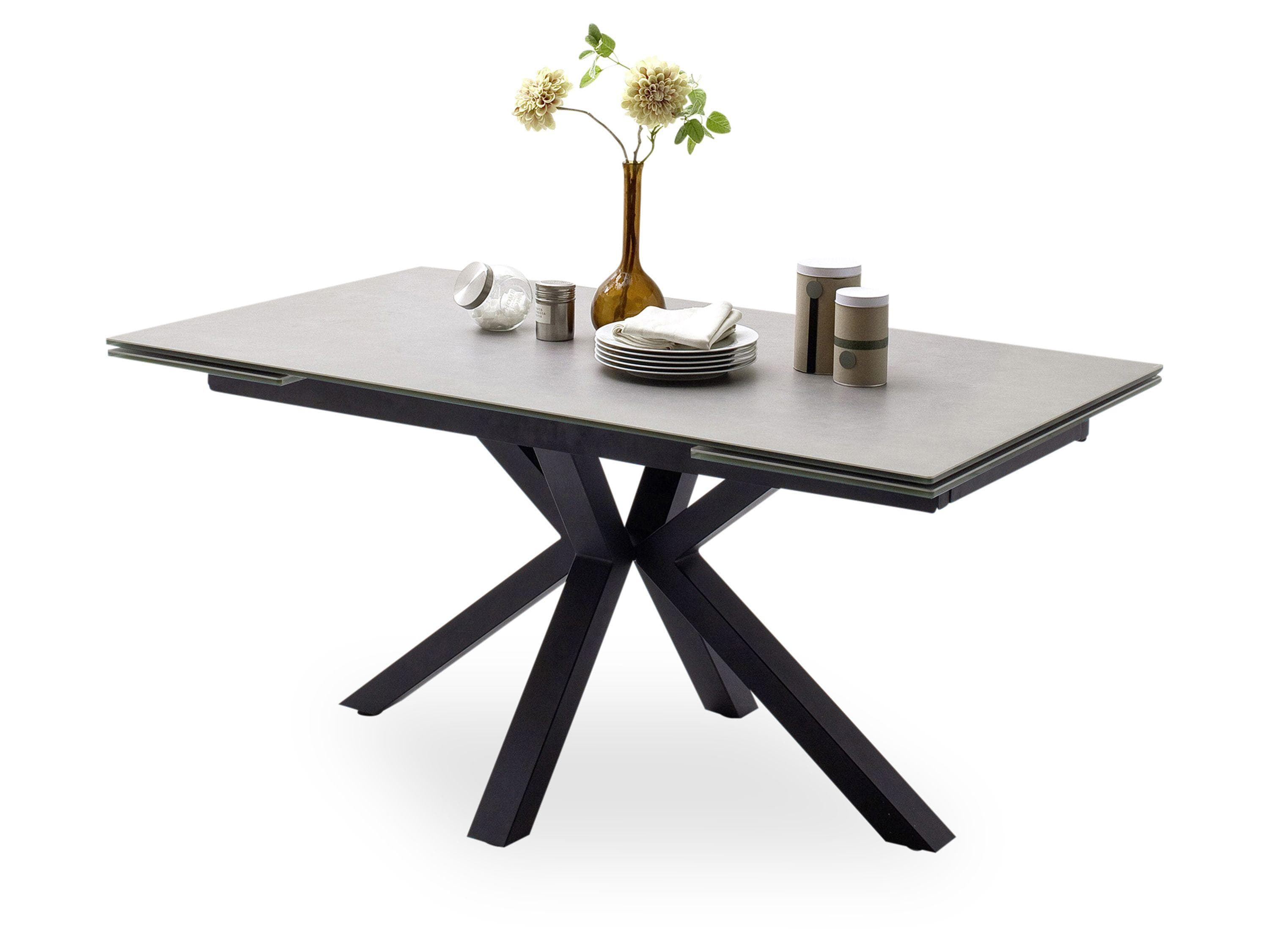 Ausziehbarer Esstisch aus Glas-Keramik in Hellgrau