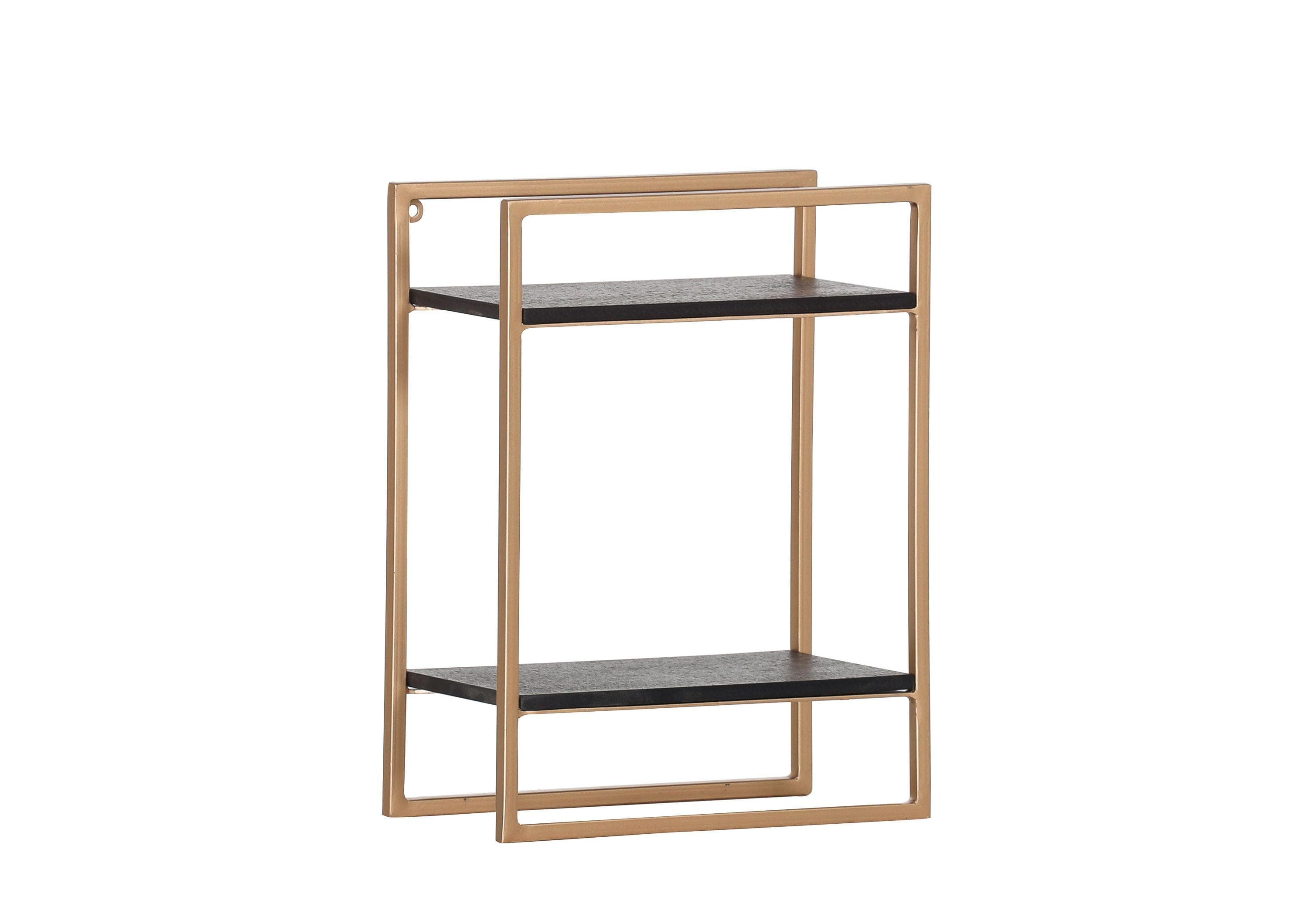 Hängeregal PUERTO Goldfarben Metallrahmen Akazie Massiv Schwarz