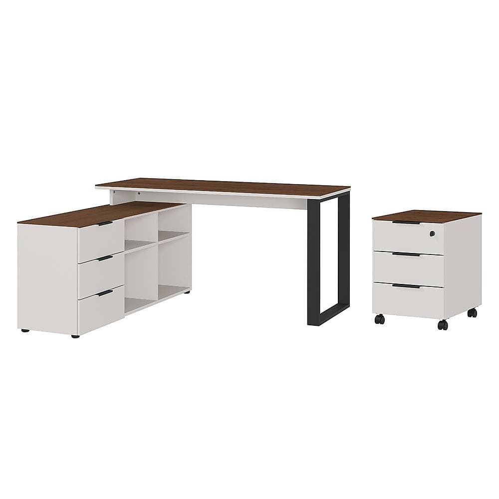 Schreibtisch ANCONA Winkelschreibtisch mit Rollcontainer Kaschmir/Nussbaum