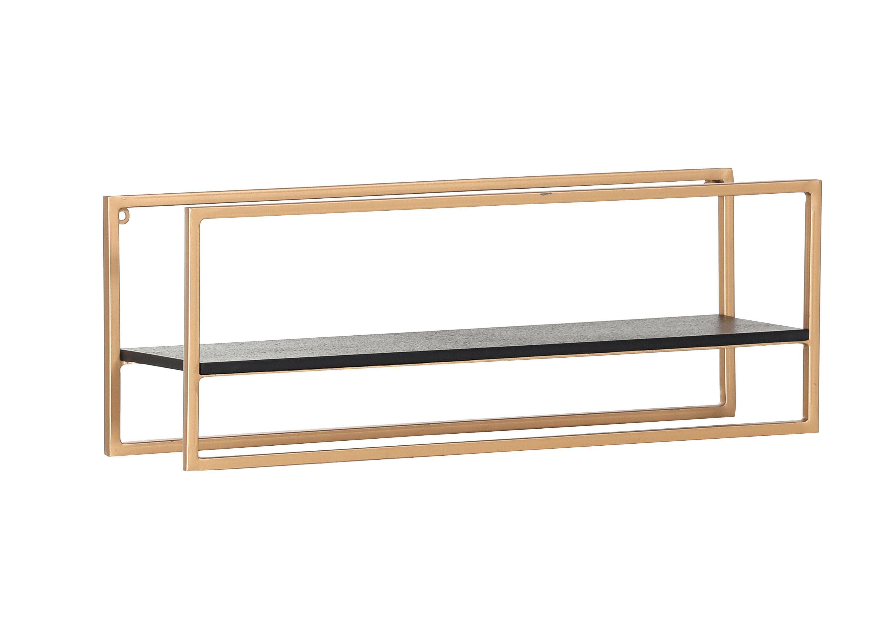 Hängeregal PUERTO Metall Goldfarben Akazie Massiv Schwarz