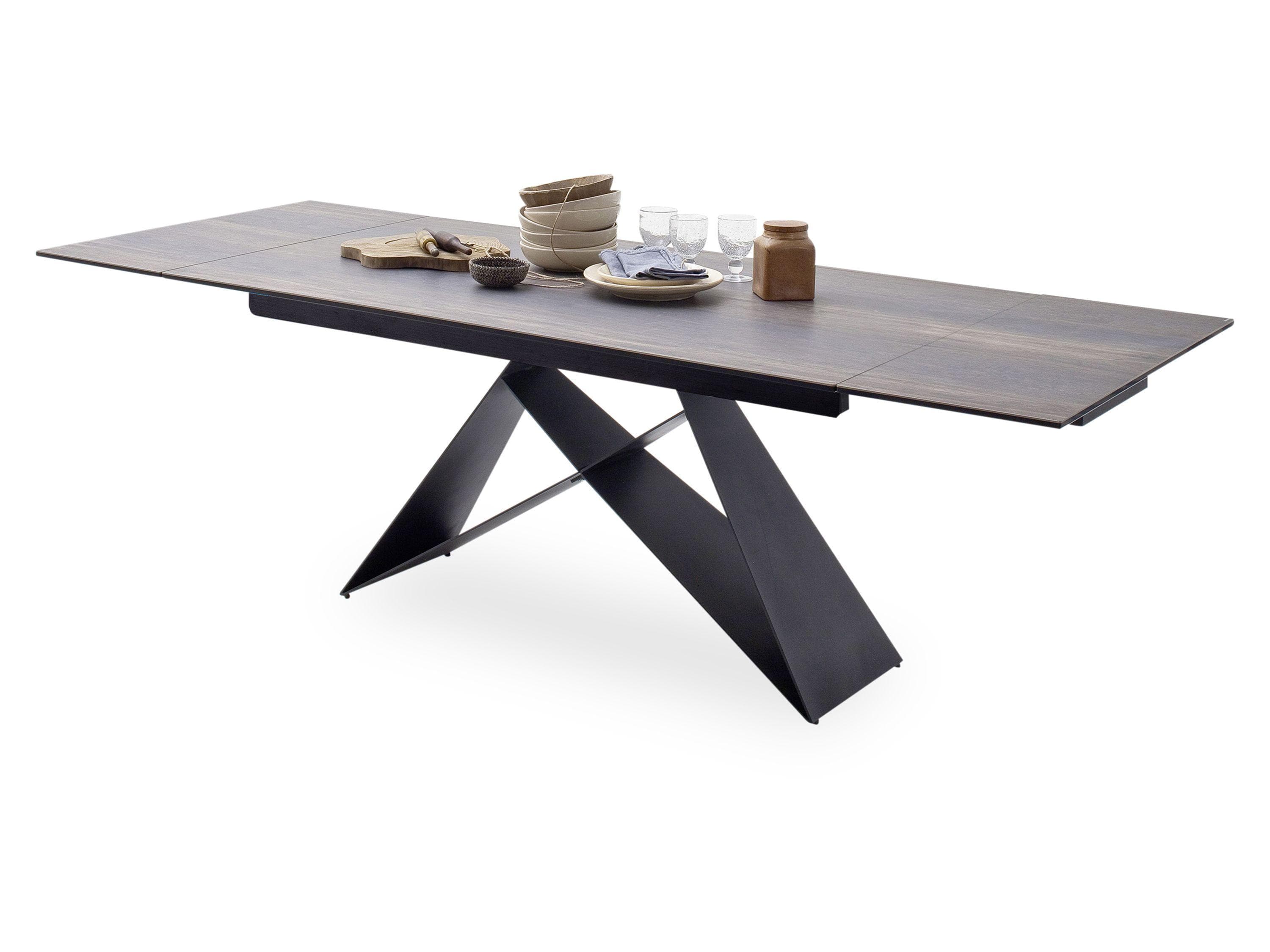 Ausziehbarer Esstisch mit Glaskeramikplatte und Barrique-Optik