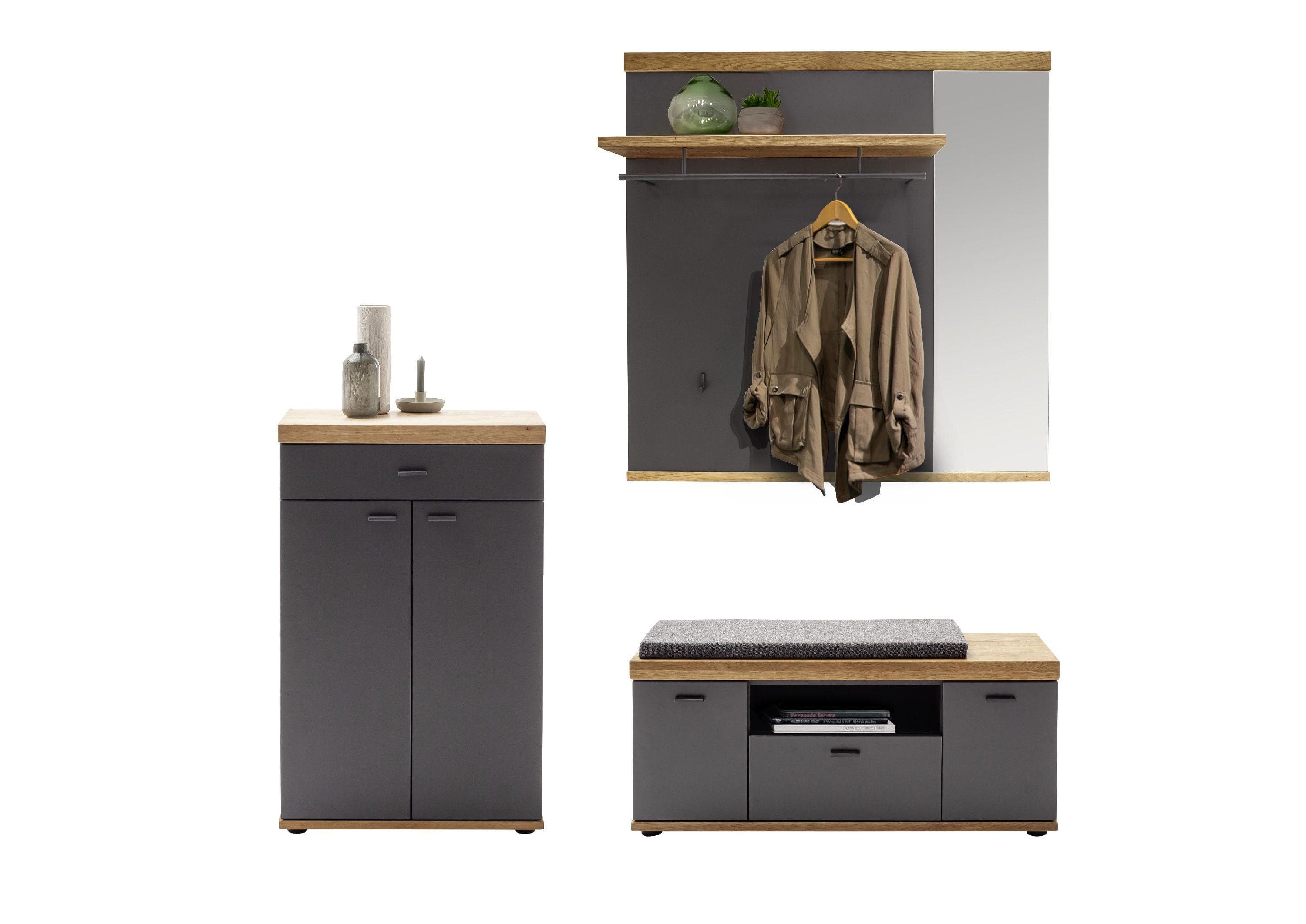 Garderobenset BOGOTA Anthrazit Wildeiche Holzwerkstoff