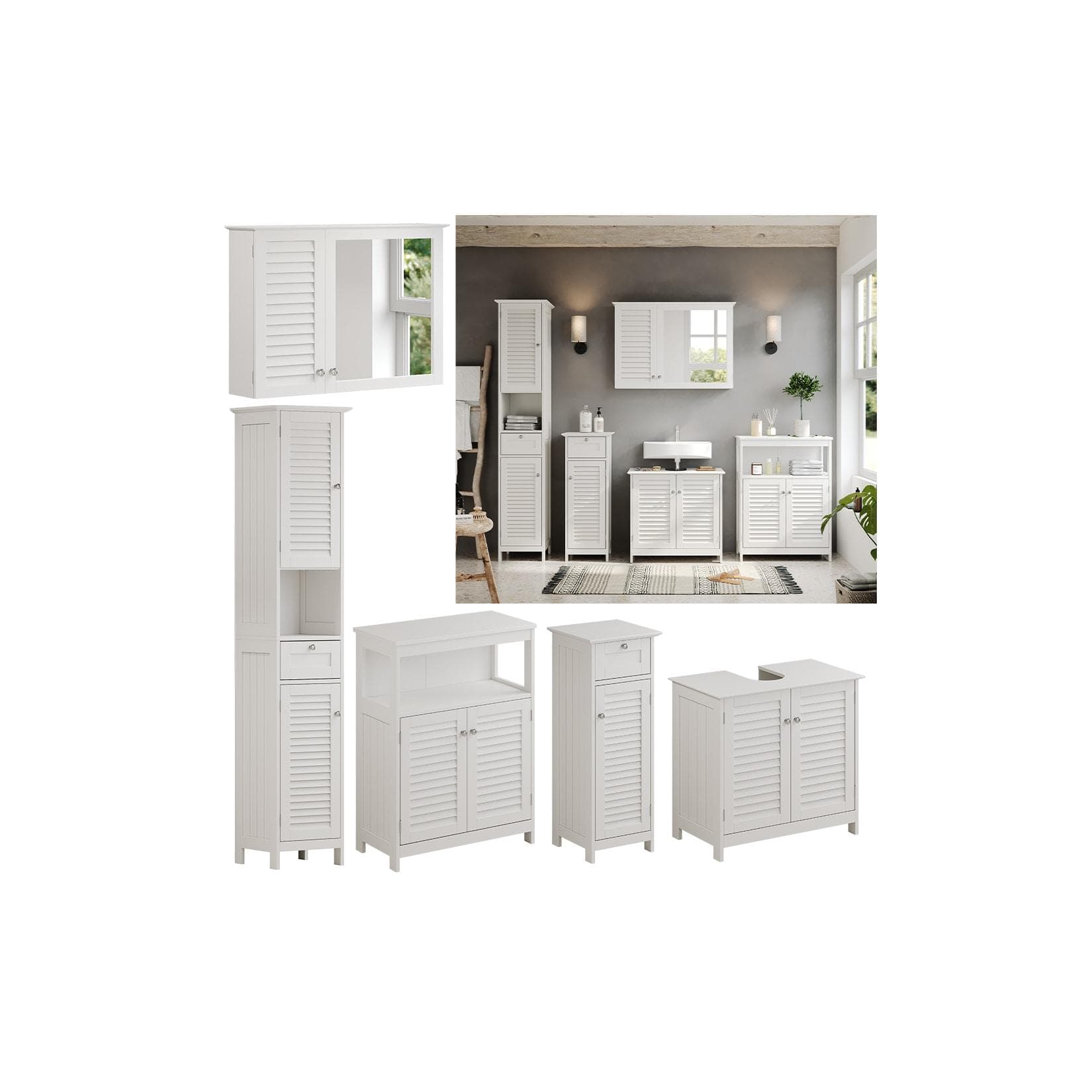 Vicco Badmöbel-Set Riad Weiß Lamellen-Fronten