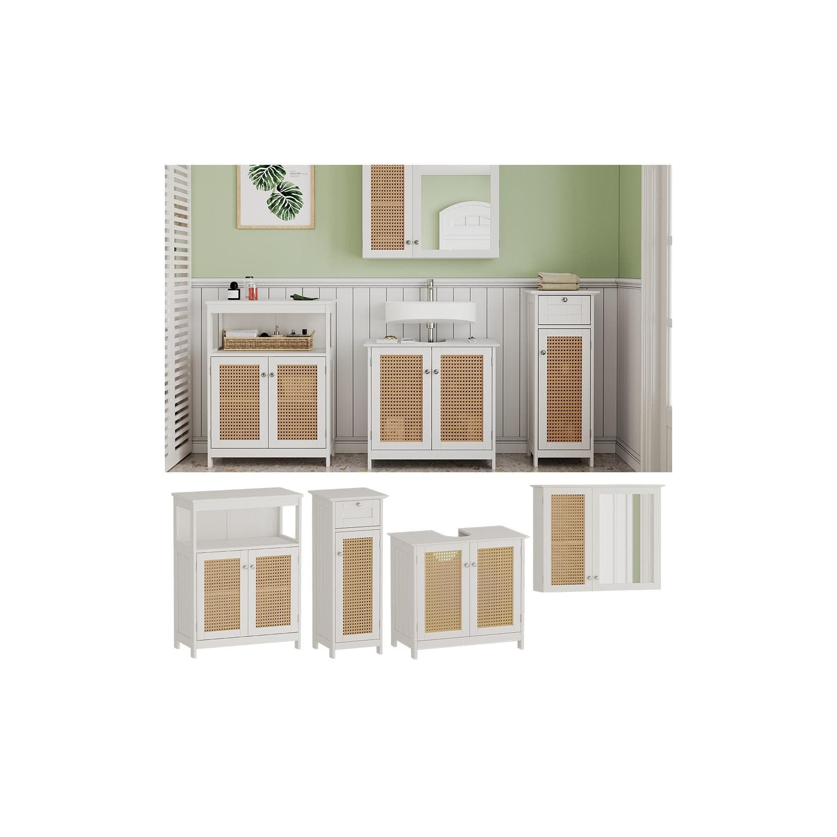 Vicco Badmöbel-Set Rosario Weiß Moderne Serie Badezimmer Dekorative Front